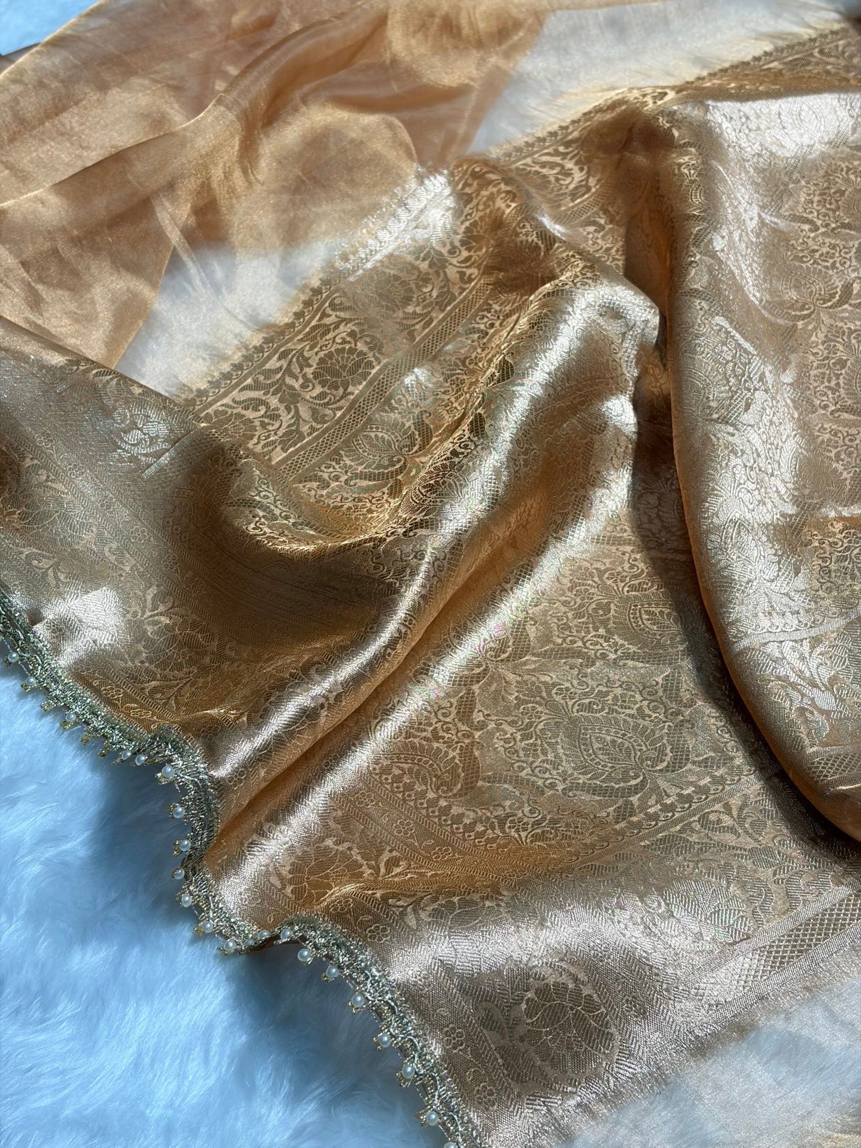 Tusser Shade Pure Tissue Silk Saree with Brocade Blouse And Gotta Patti PTGP-18