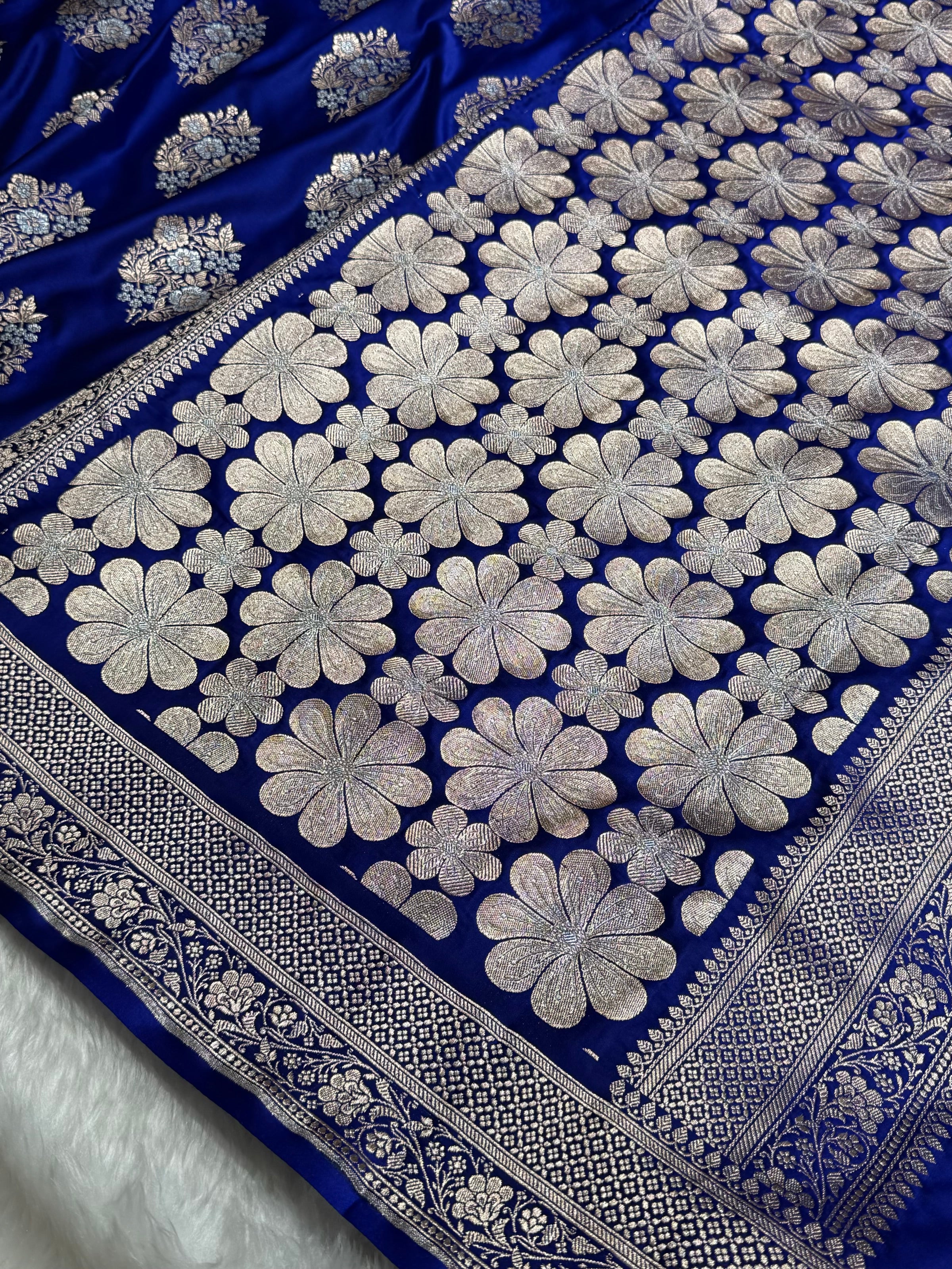 Premium Banarasi Satin Katan Saree With Minakari Boota in Royal Blue Shades SK93