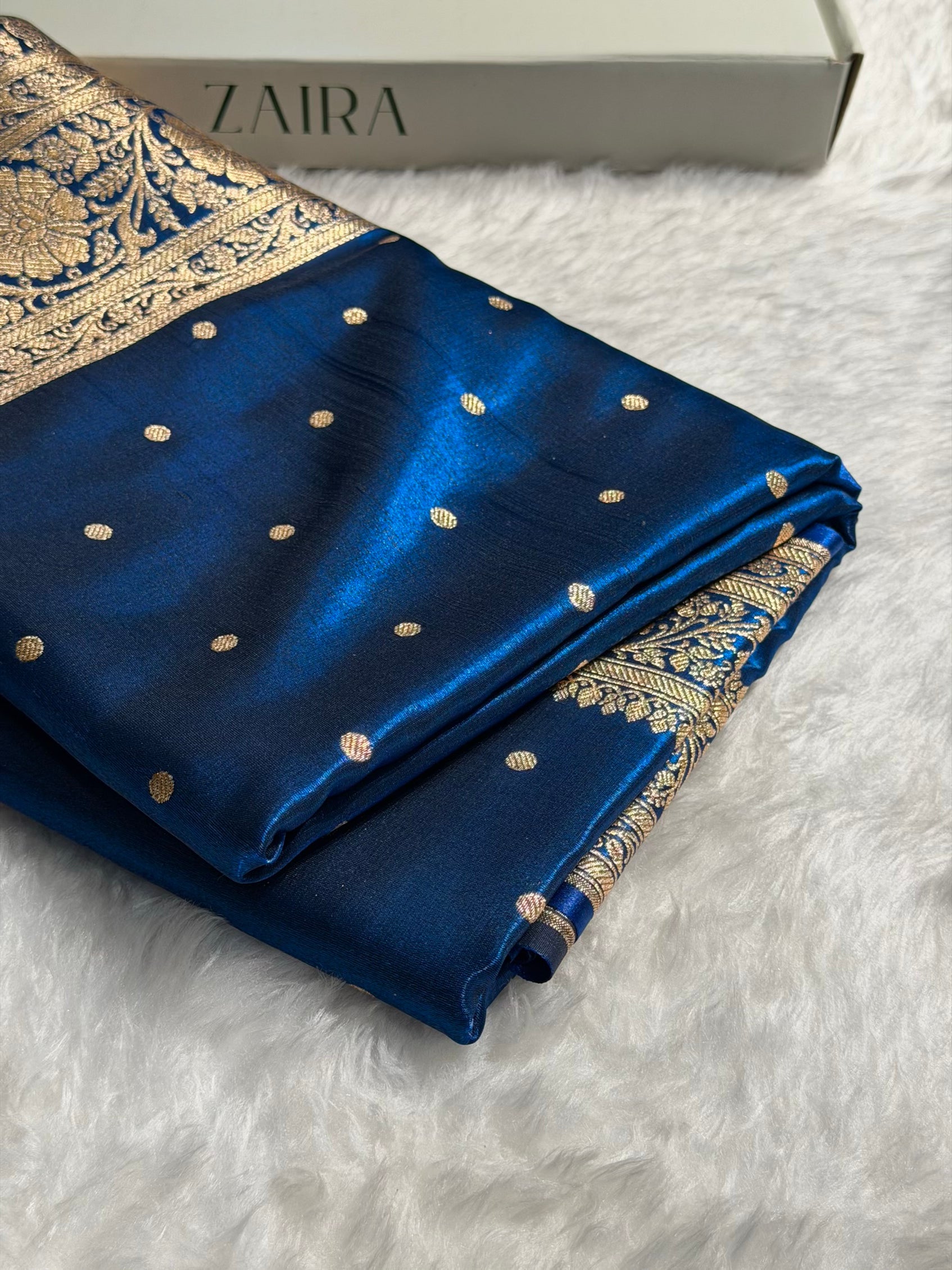 Banarasi Satin Silk Dot Booti in German Blue Shades SS08