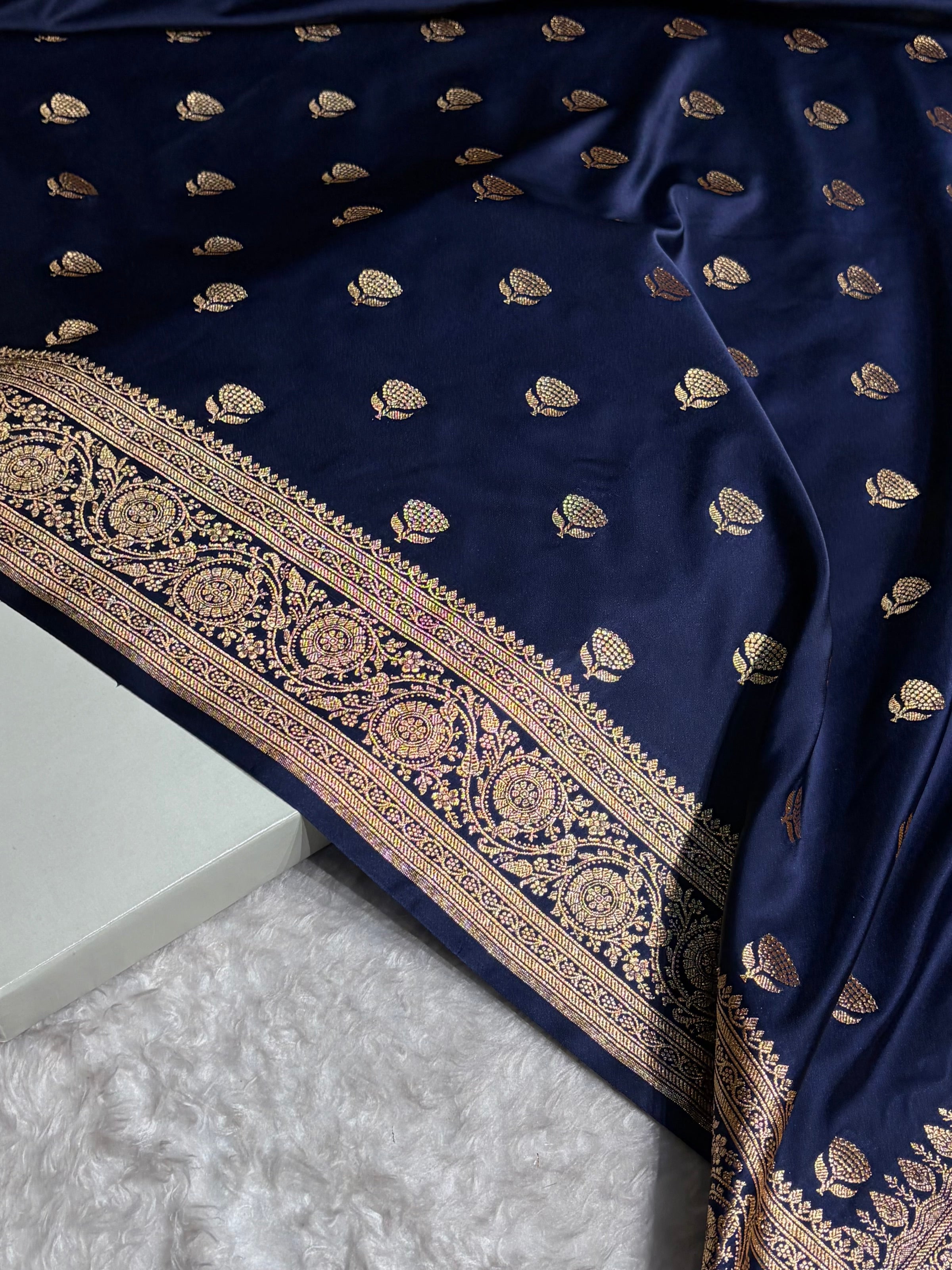 Banarasi Satin Katan Saree in Navy Blue Shades SK85