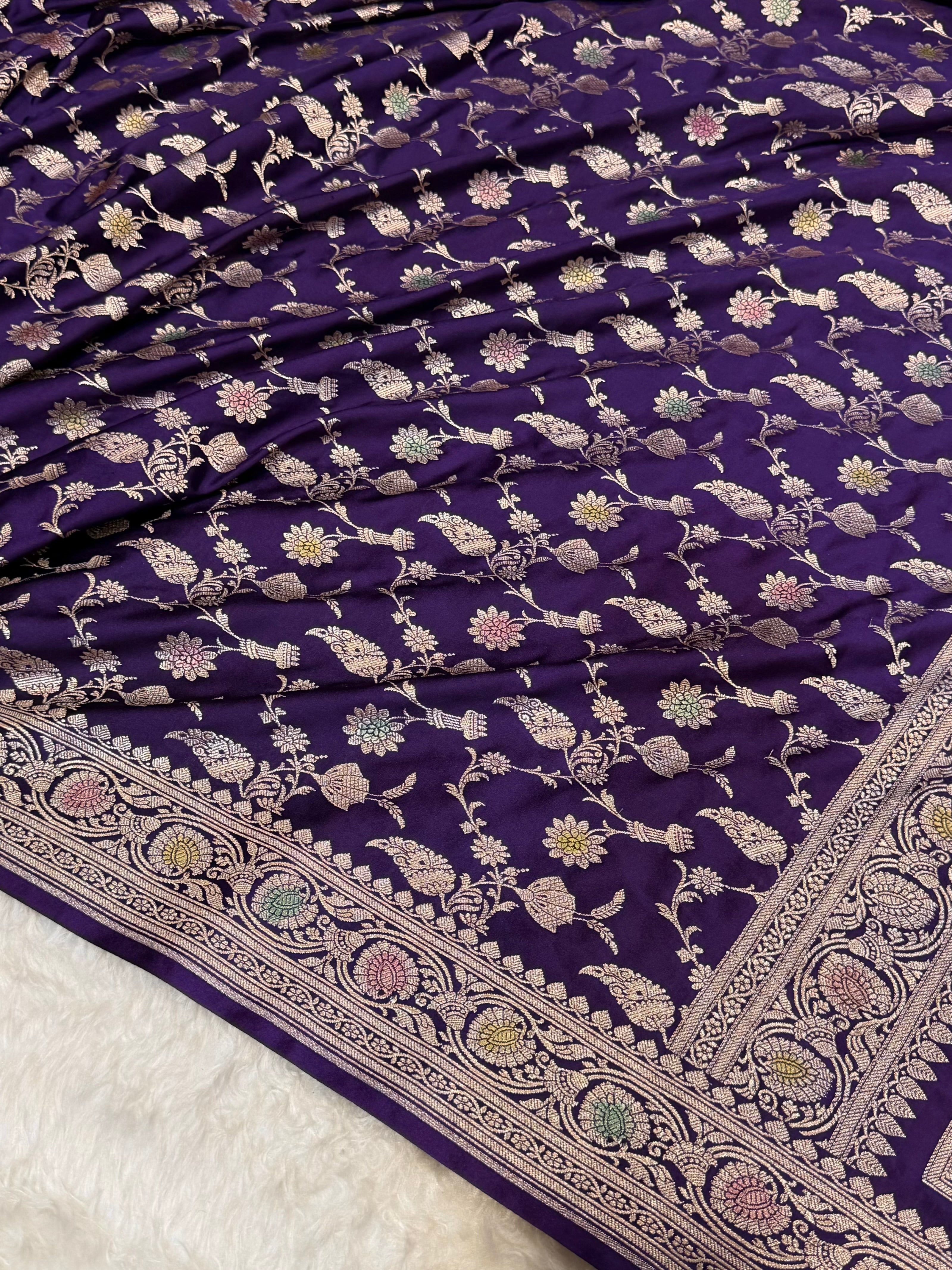 Dark Purple Shades In Minakari Jaal Mashru Silk Saree MS42