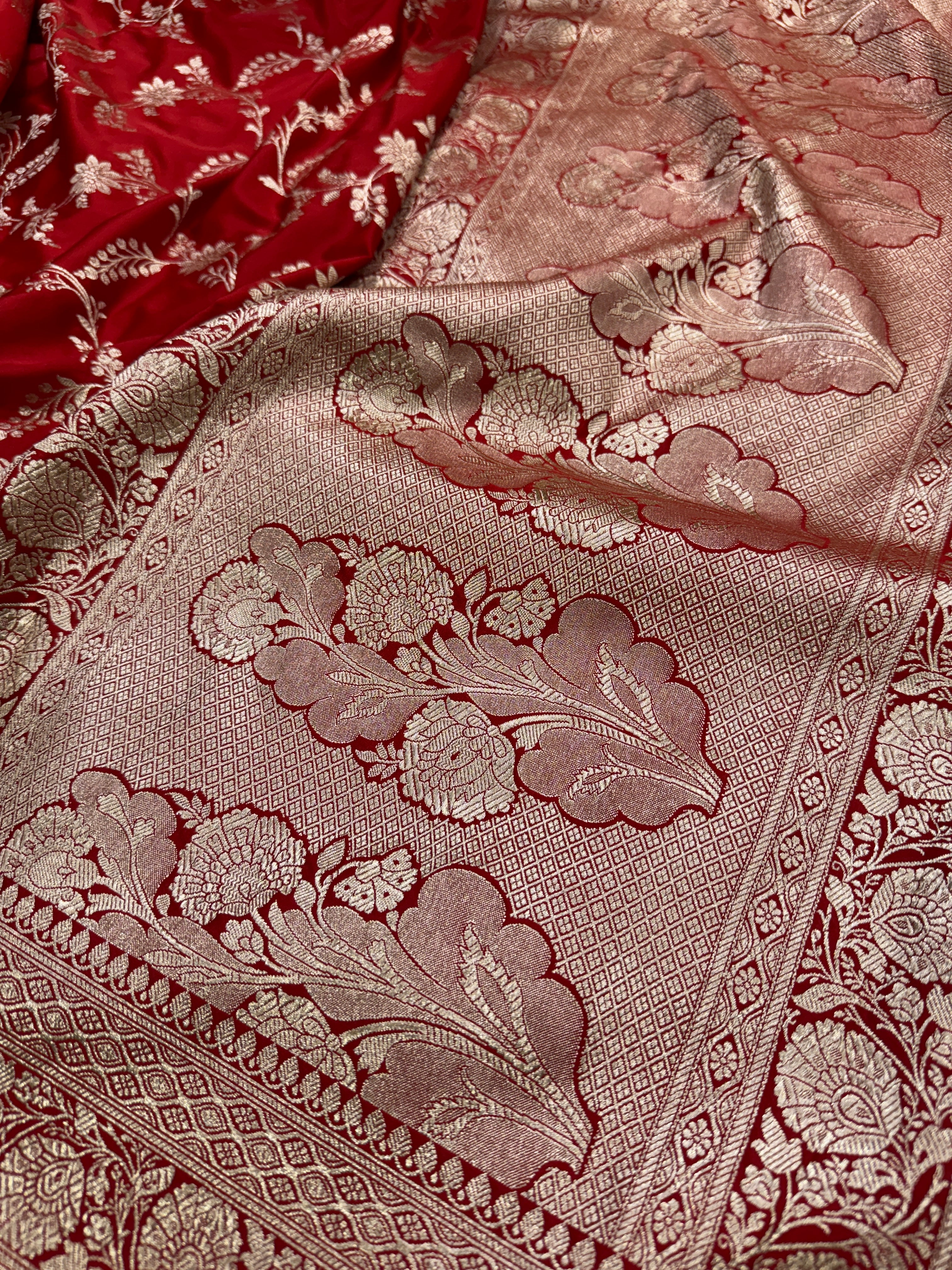 Bridal Red Jaal Pattern Mashru Silk Saree