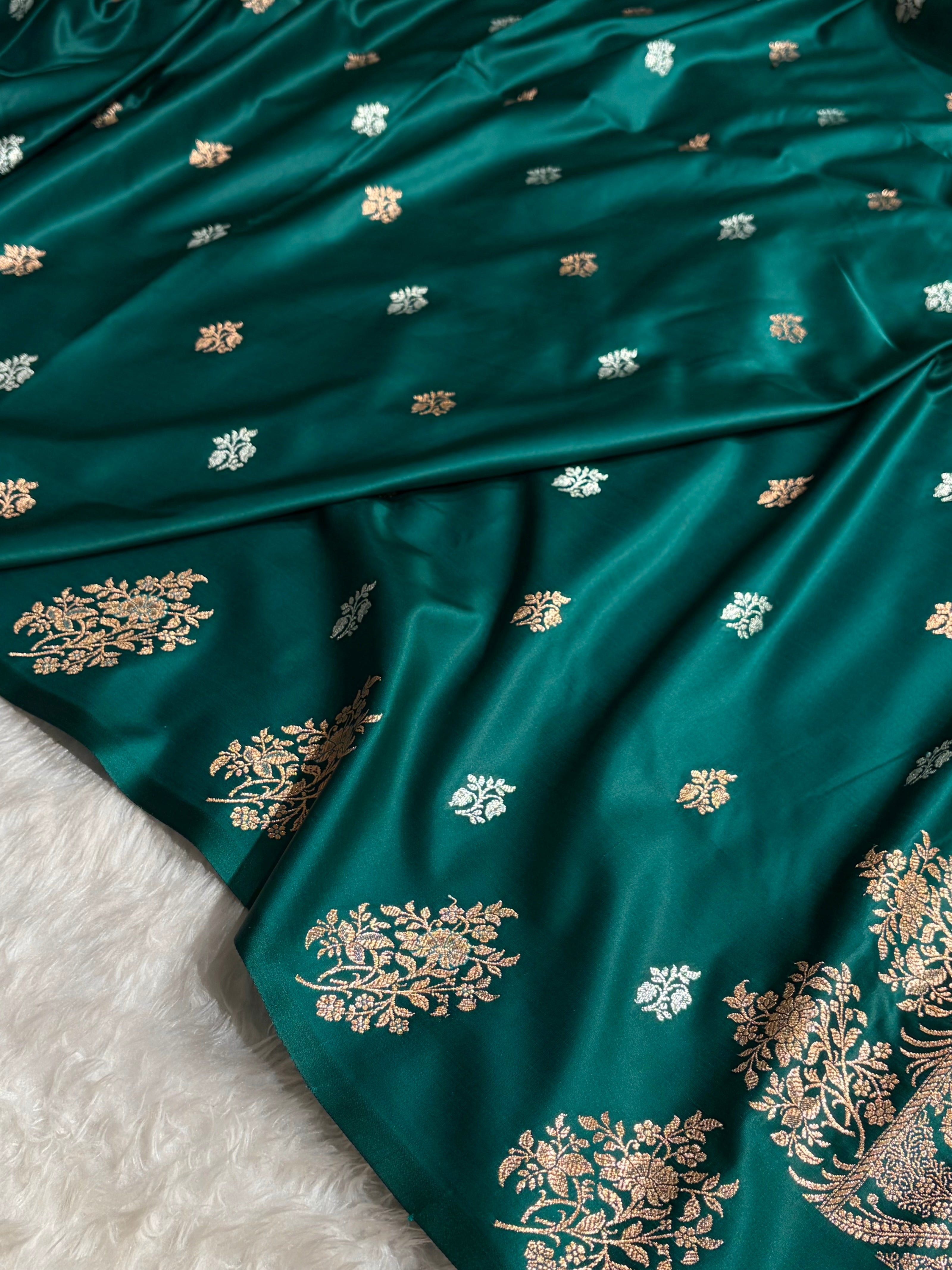 Rama Shades Banarasi With Floral Border Mashru Silk Saree MSM-126