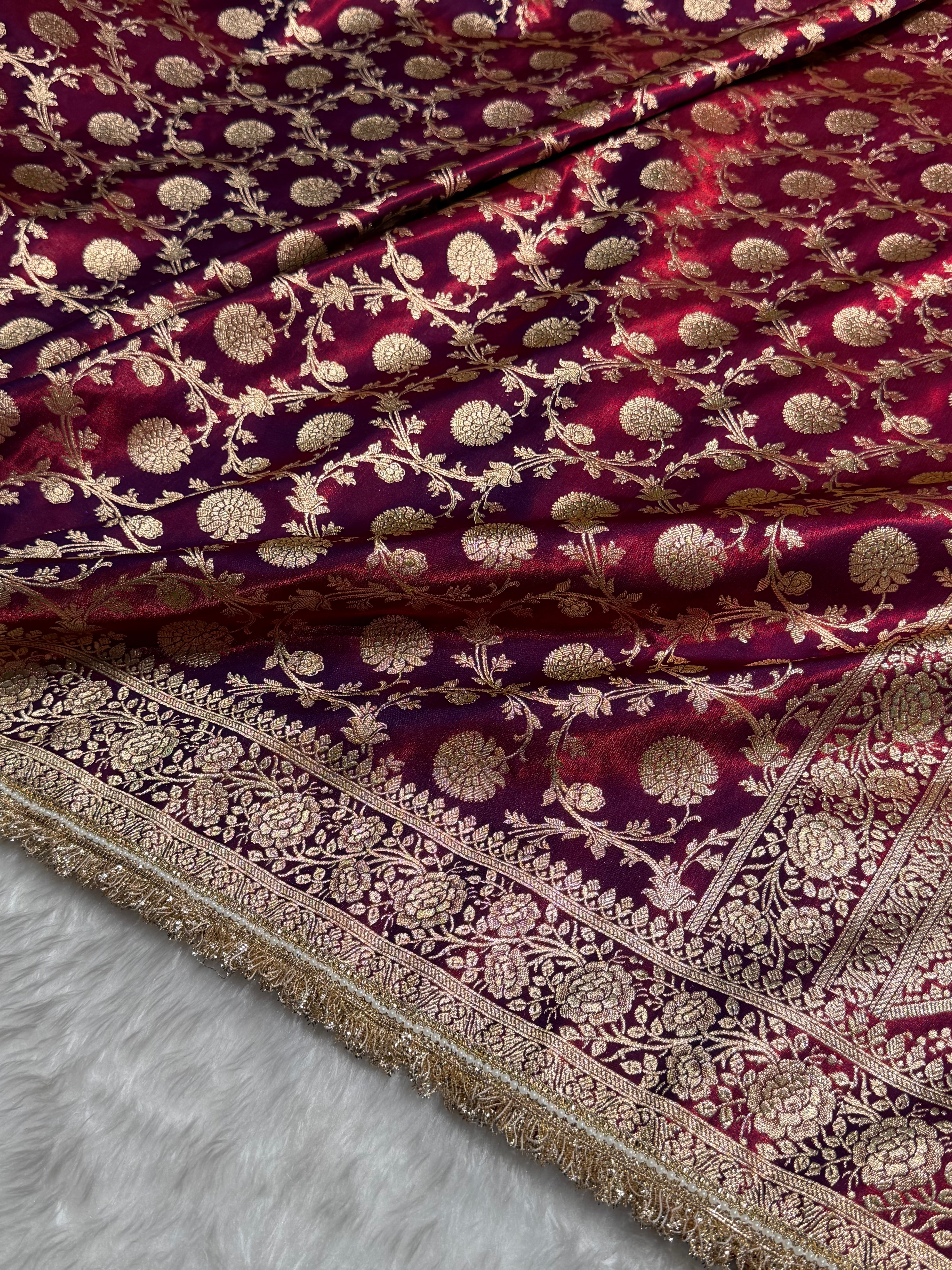 Banarasi Cross Red Satin Silk Saree with Gota Patti SSGP15