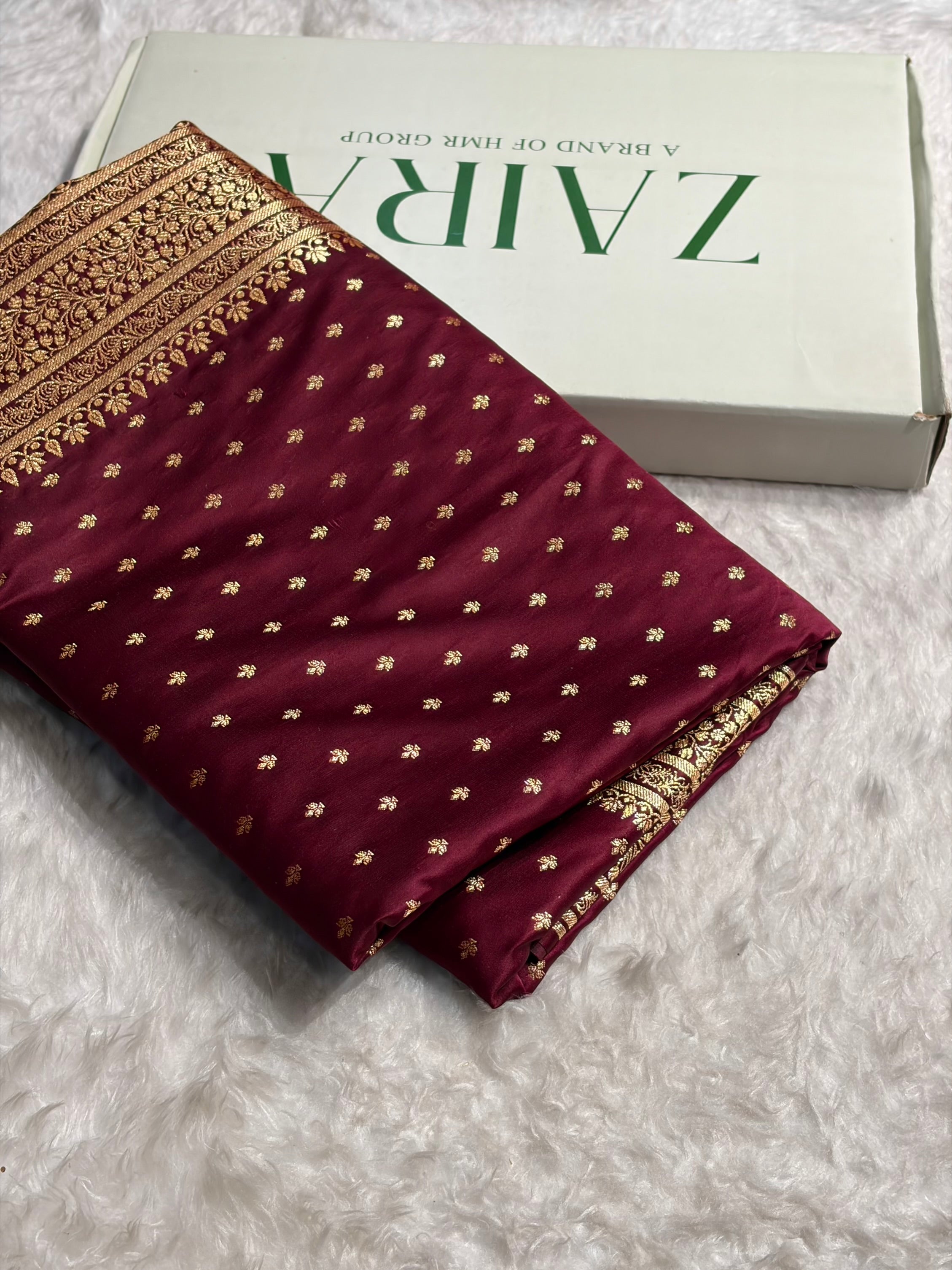 Banarasi Satin Katan Saree in Garnet Shades SK88