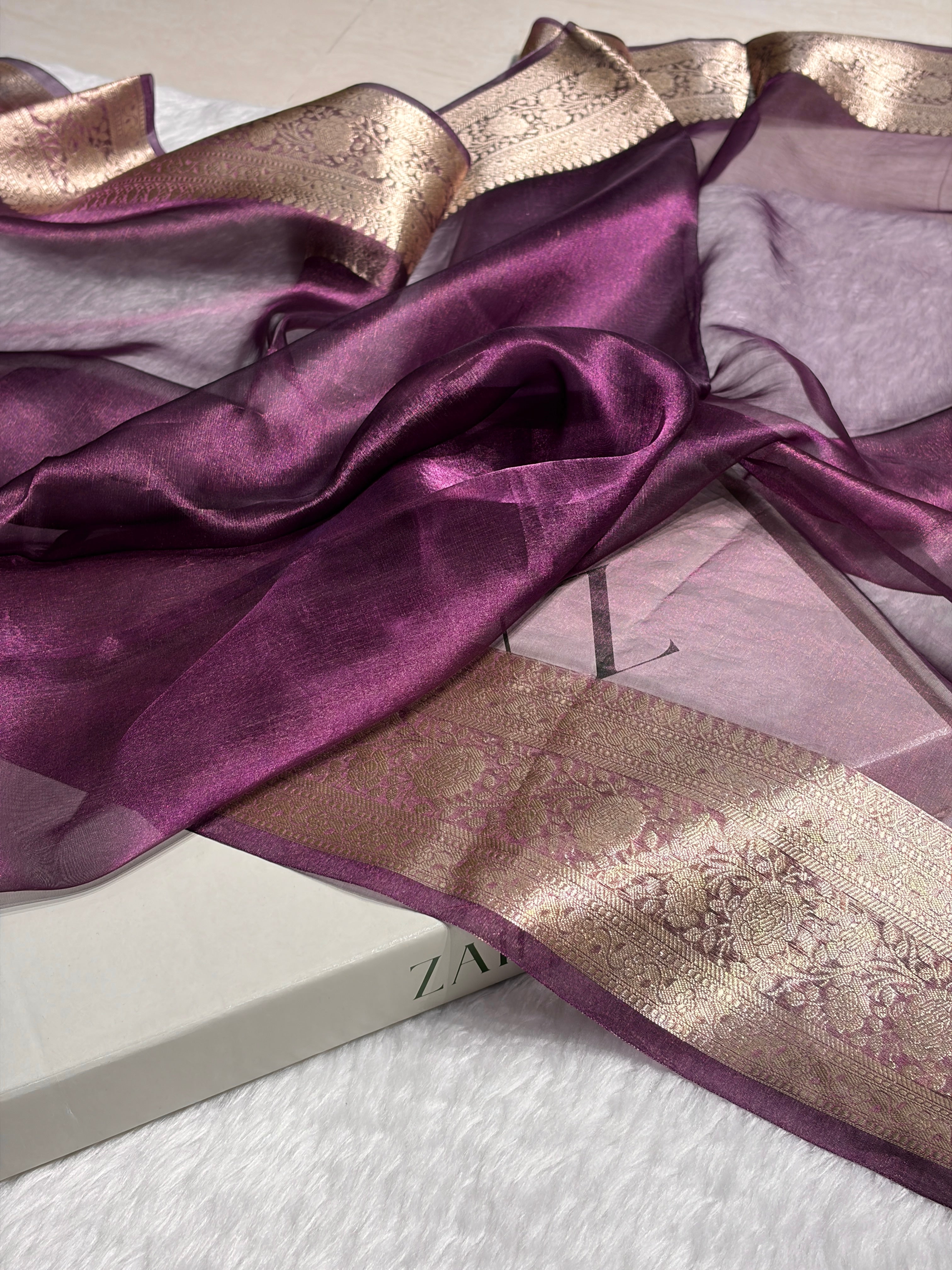 Wine Shades Pure Tissue Silk Saree with Brocade Blouse PT-08