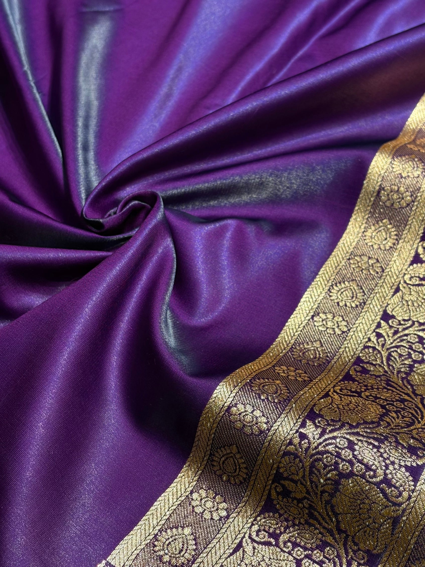 Satin Silk Saree Floral Boota in Dark Purple Shades SS26