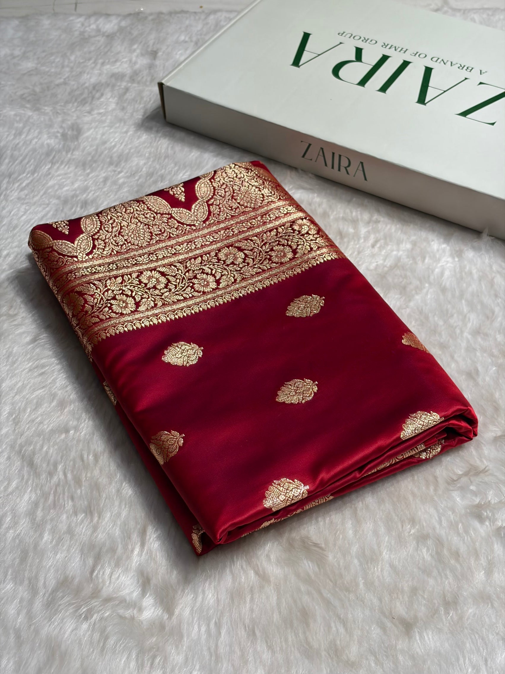 Maroon Booti Pattern Satin Katan Silk Saree SK65