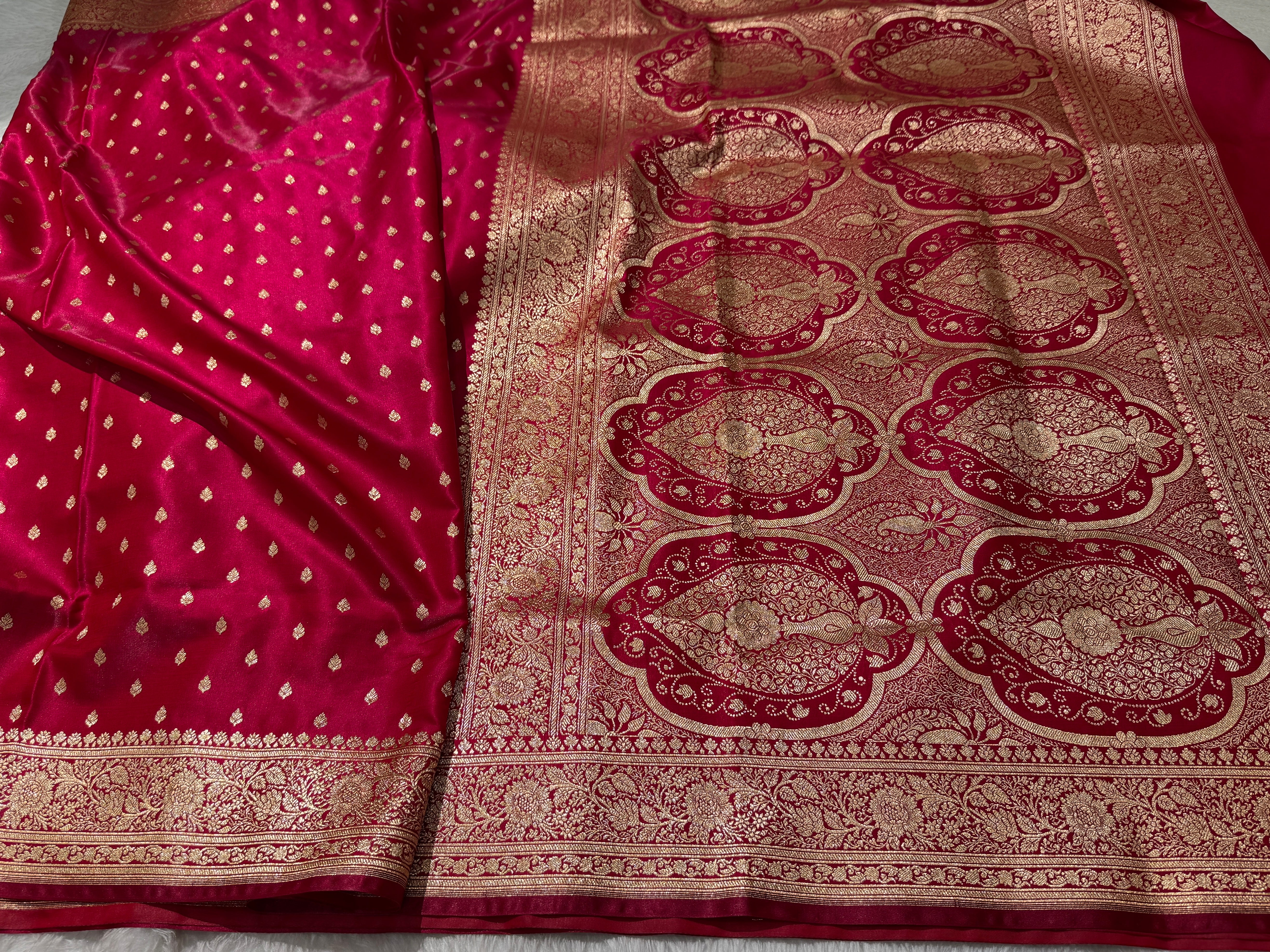 Ultra Light Weight Satin Silk Booti in Reddish Pink Shades SS06