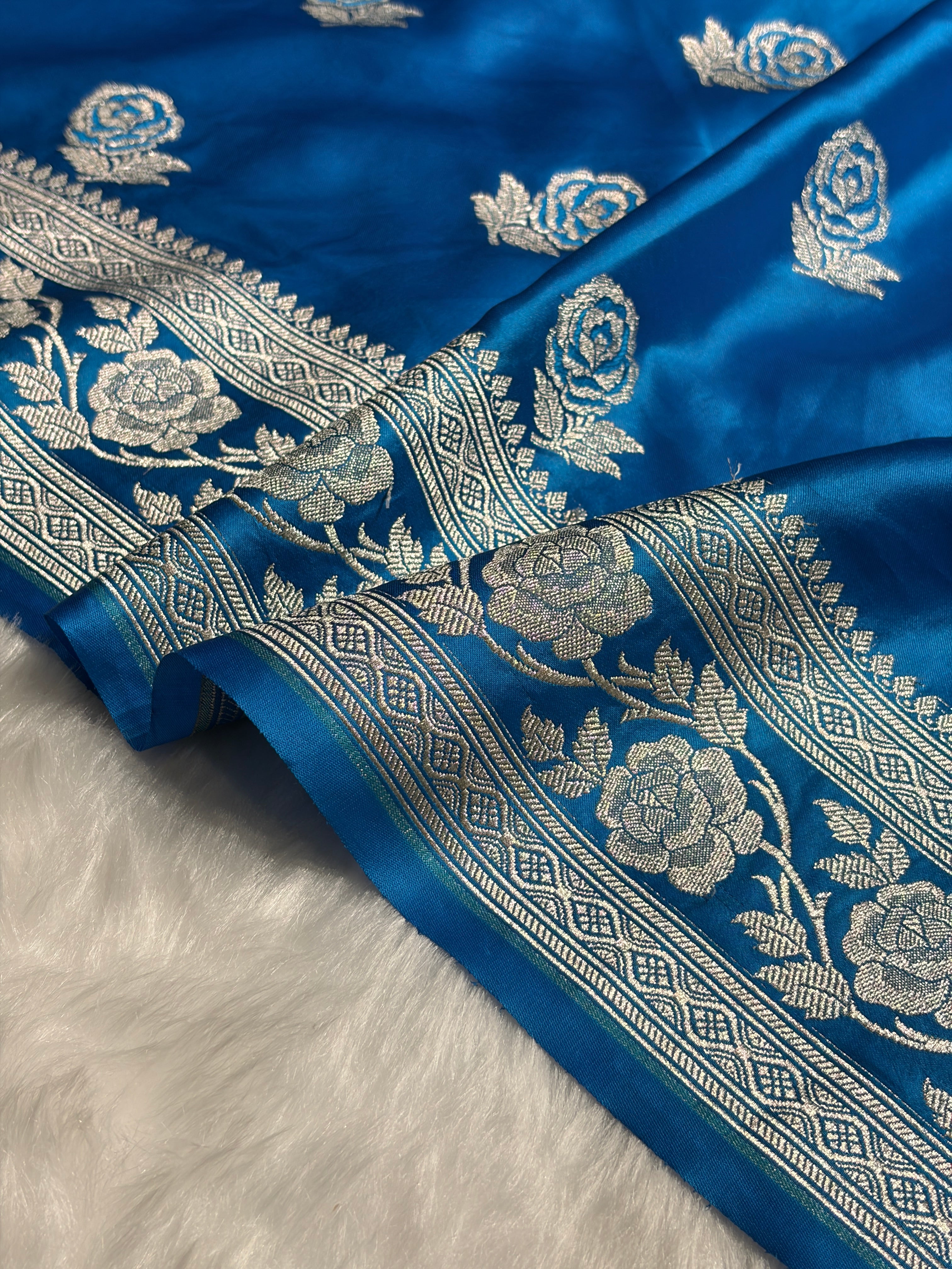 Firozi Rose Motif Mashru Silk Saree MS14