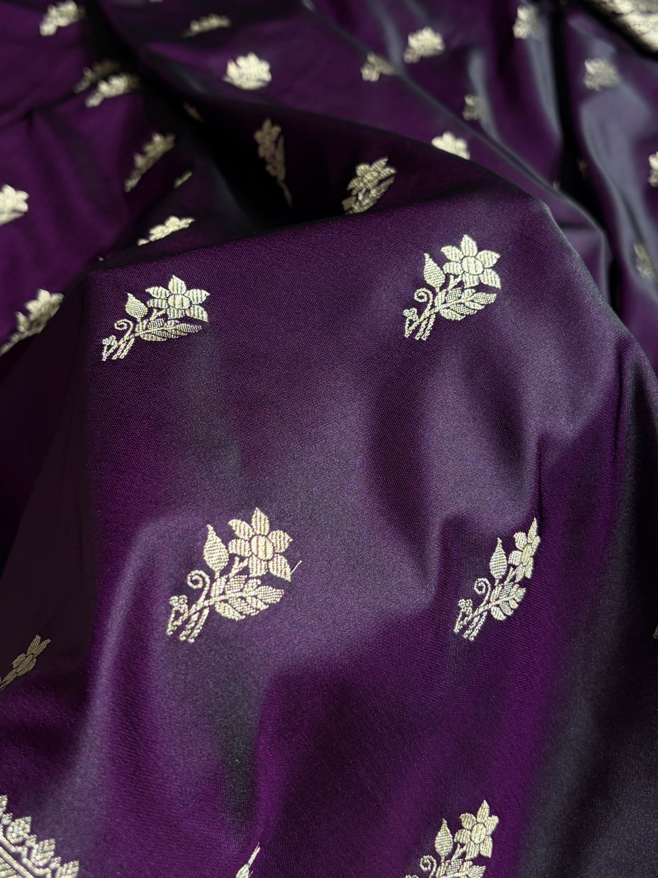 Cross Wine Shades Banarasi Boota Pattern Floral Mashru Silk Saree MSM-120