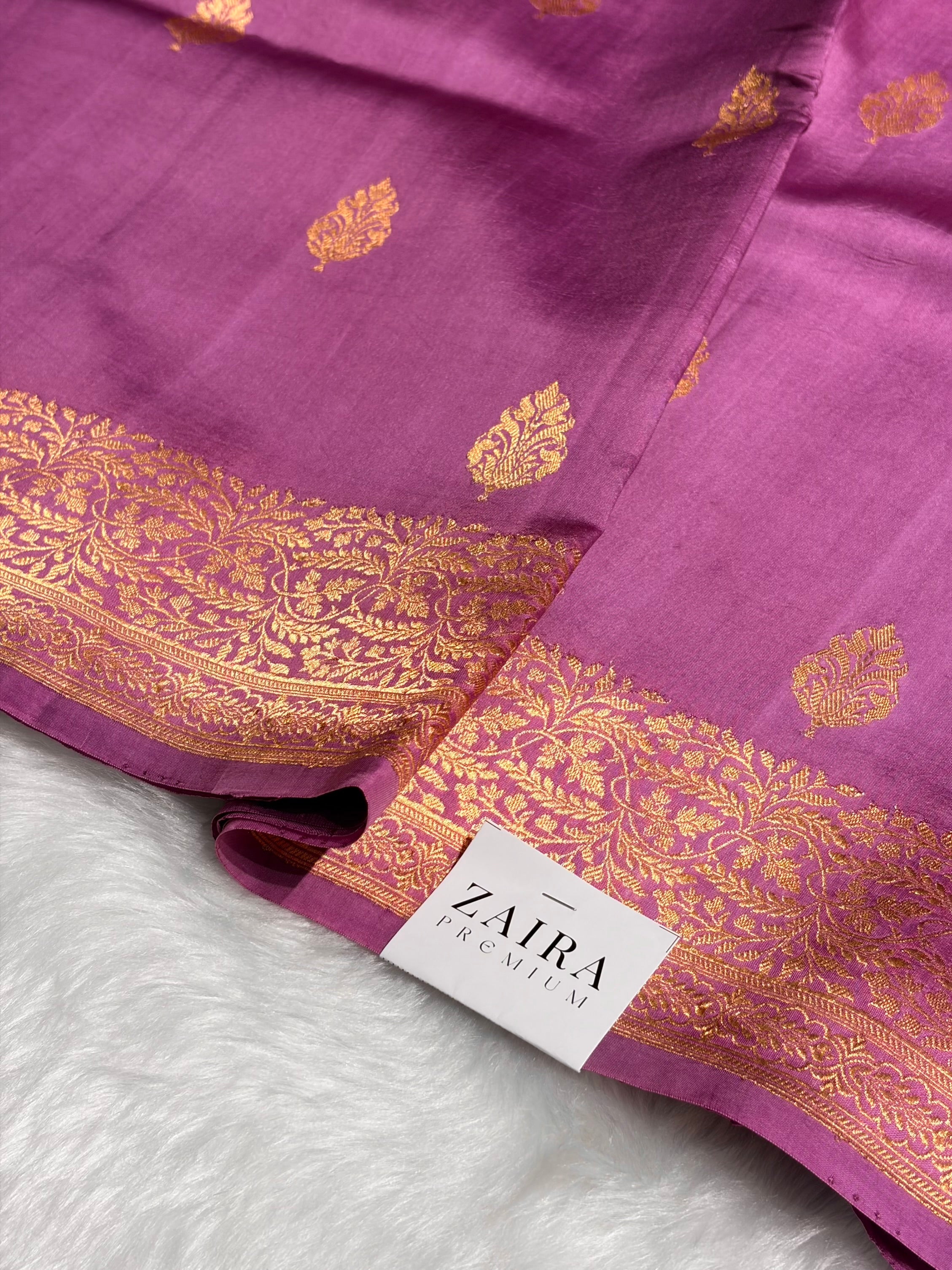 Ombré Lavender With Baby Pink Shades Meena Boota Handwoven Raw Mango Silk RM-31