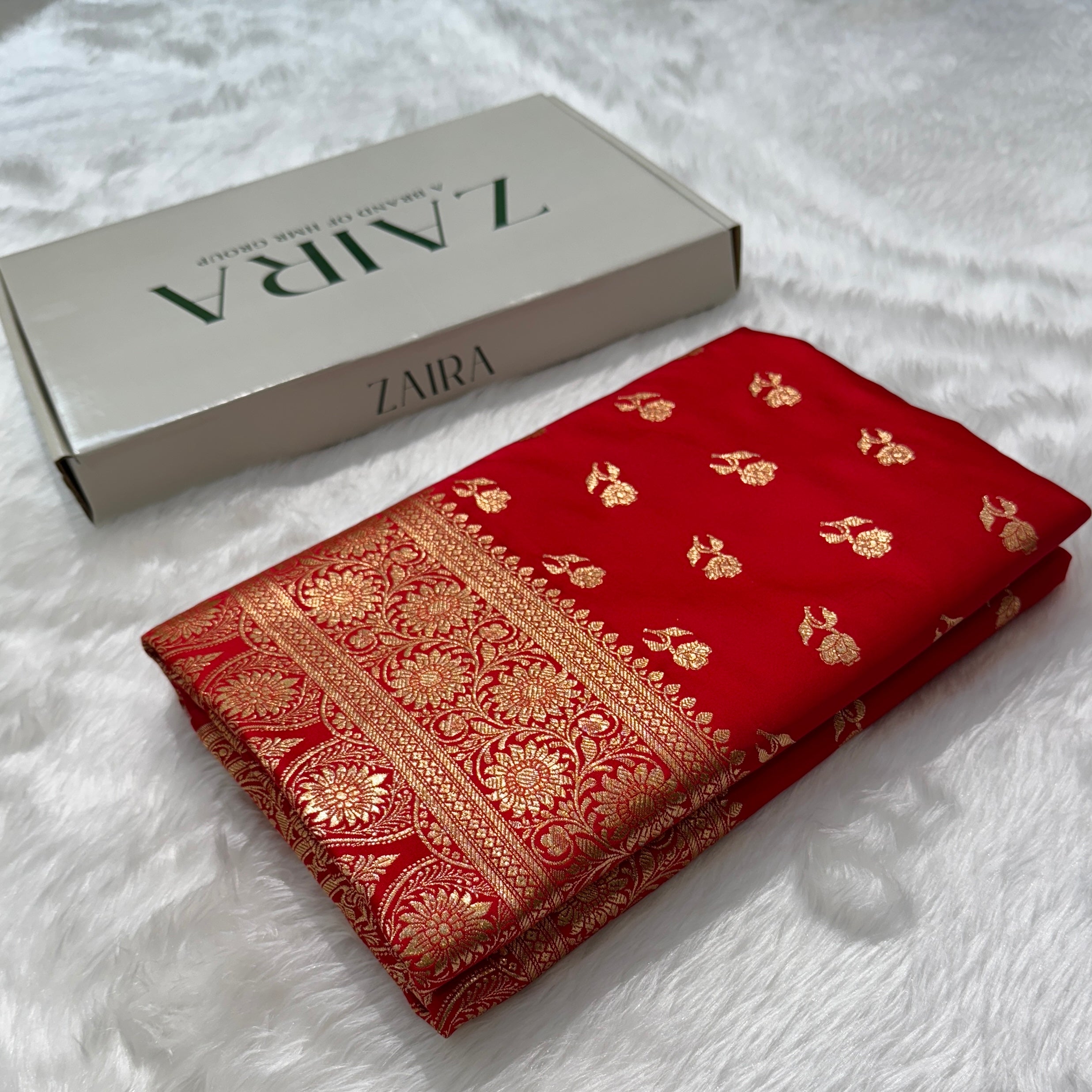 Bridal Red Floral Booti Banarasi Satin Katan Silk Saree SK13