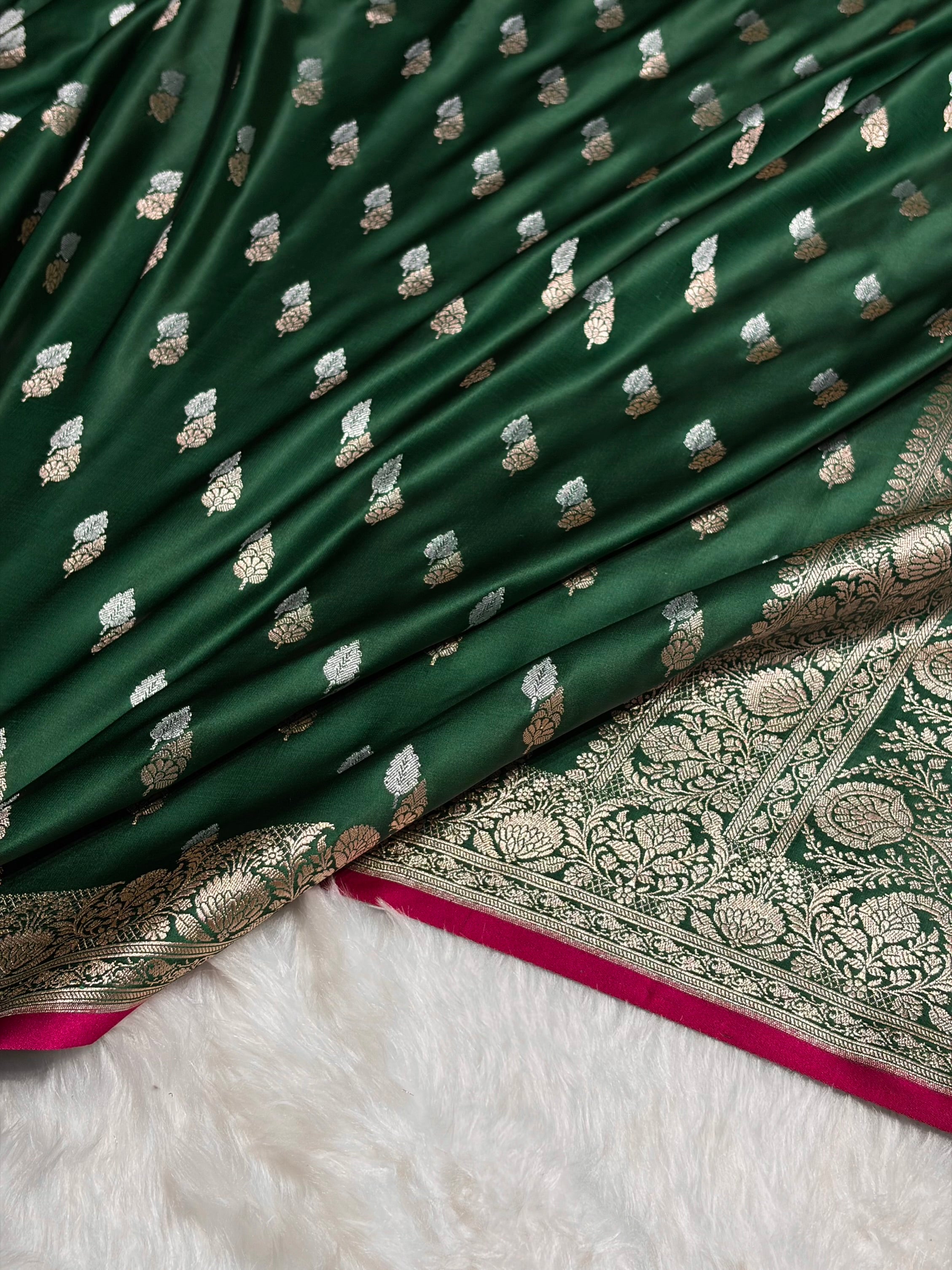 Bottle Green Shades Floral Booti Mashru Silk Saree MSM-69