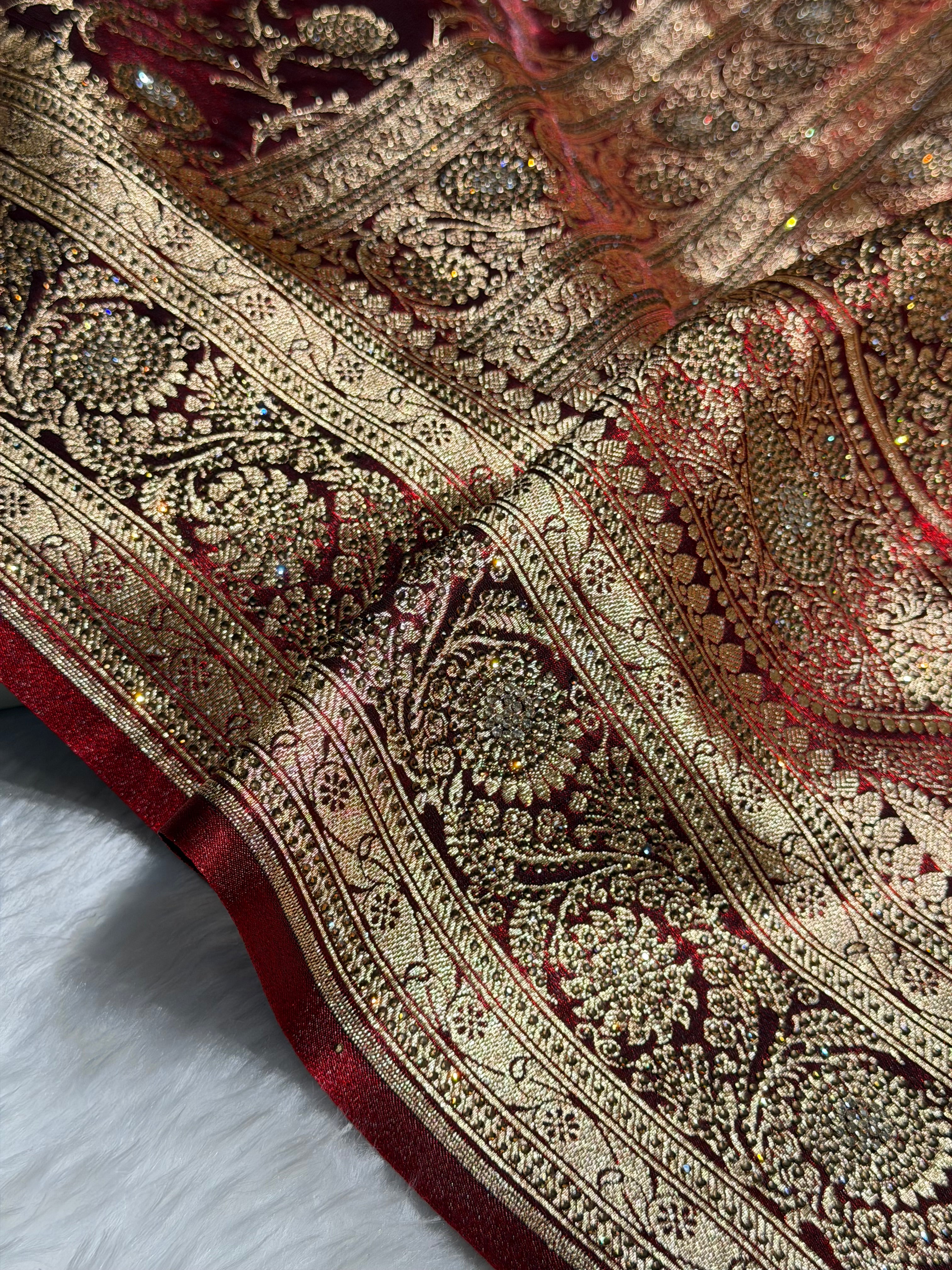 Bridal Maroon Jaal with Swarovski Stone BSS13 (E)