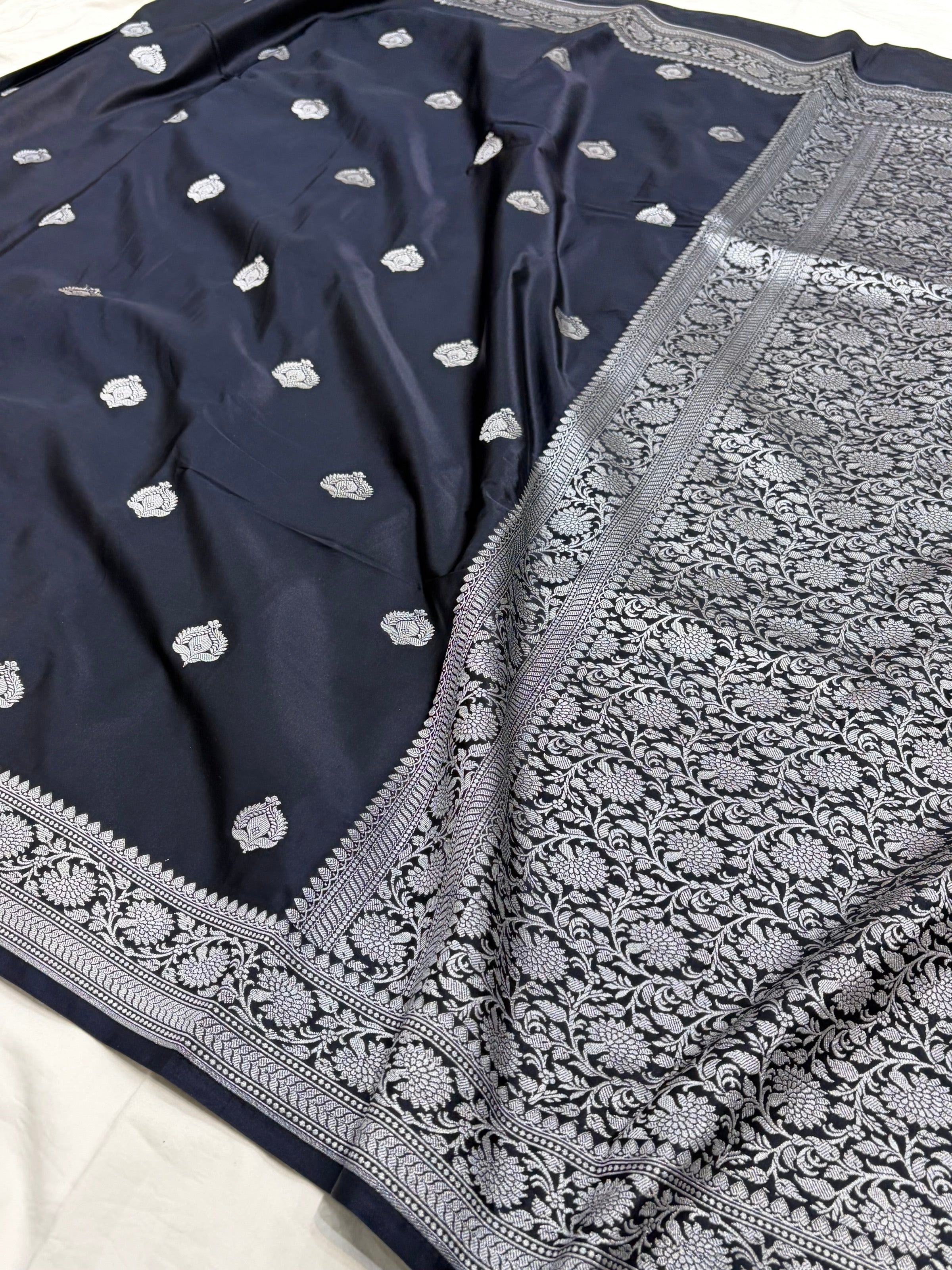 Navy Blue Shade With Booti Pattern Mashru Silk Saree