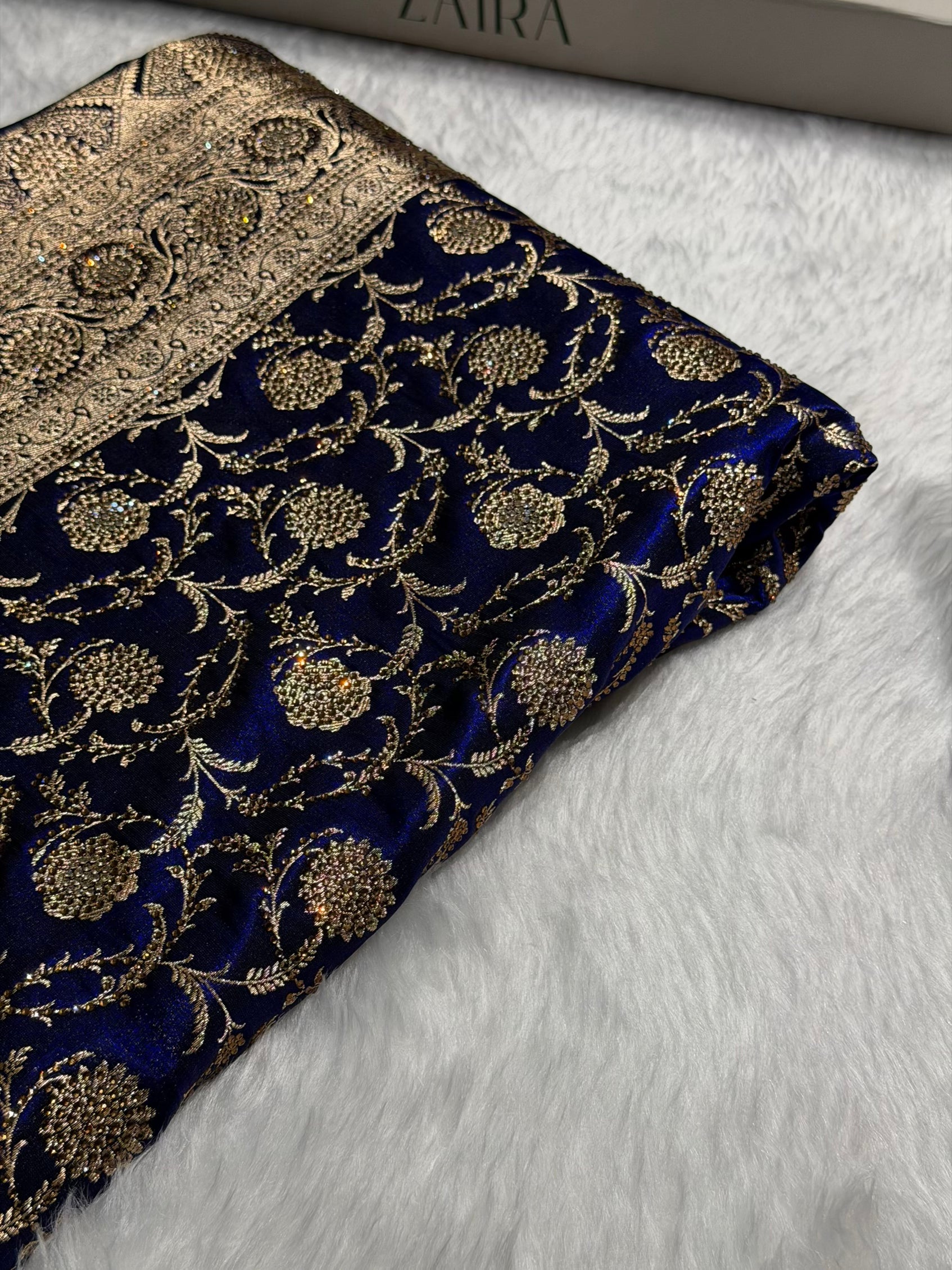 Banarasi Bridal Royal Blue Jaal with Swarovski Stone BSS13 (E)