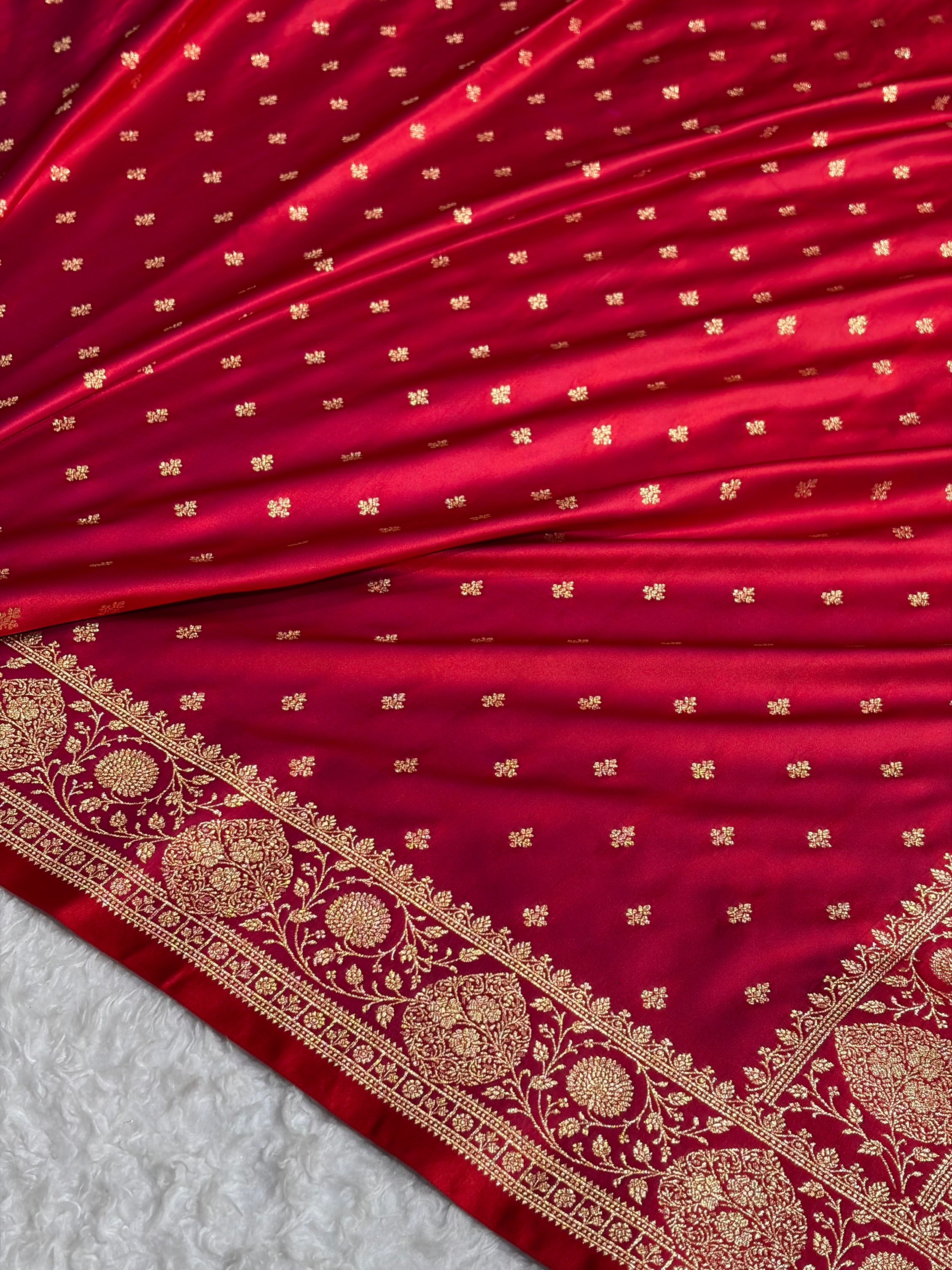 Banarasi Satin Katan Saree With Boota in Cross Red Shades SK117