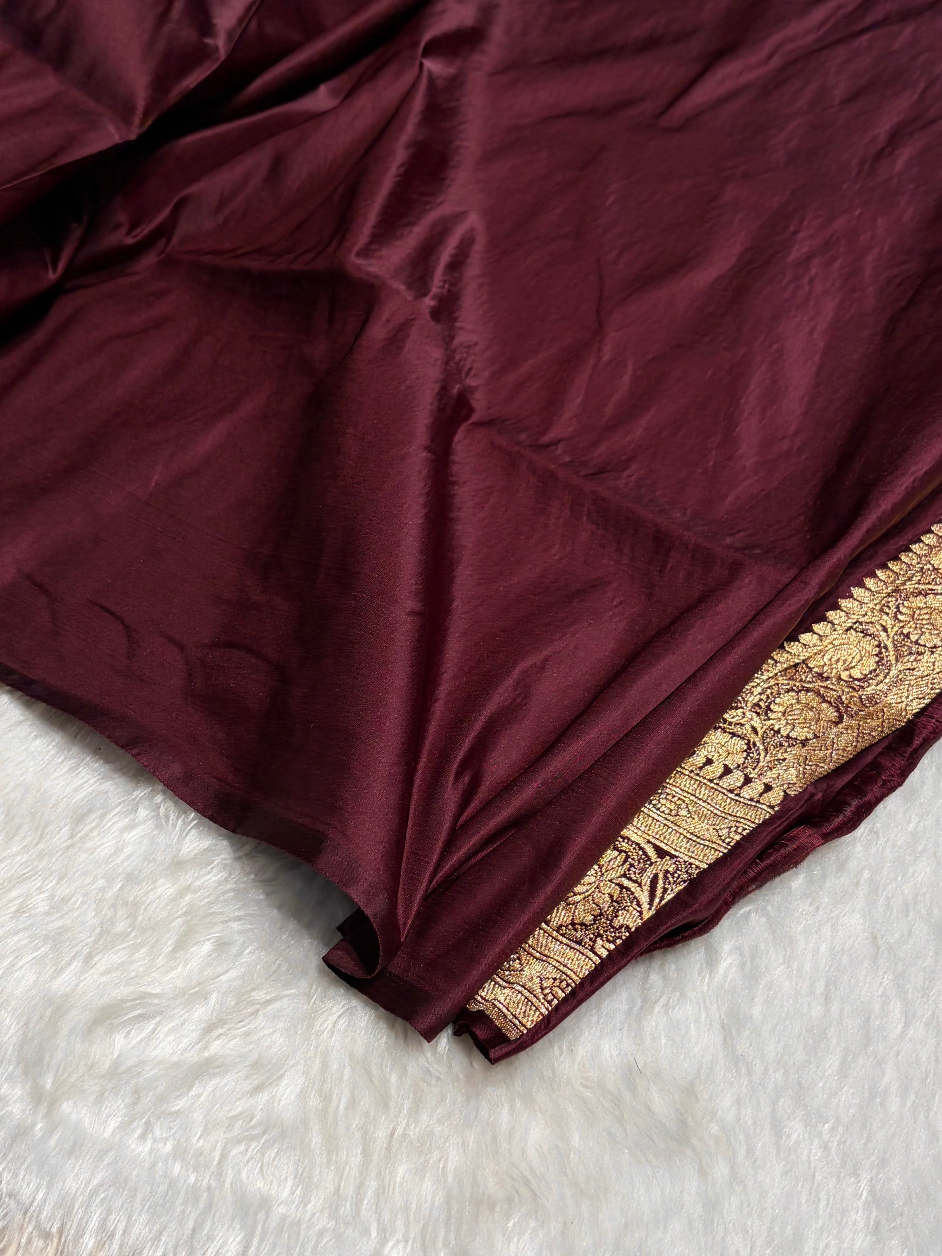Dark Chocolate Katan Silk Saree In Boota Floral Motif