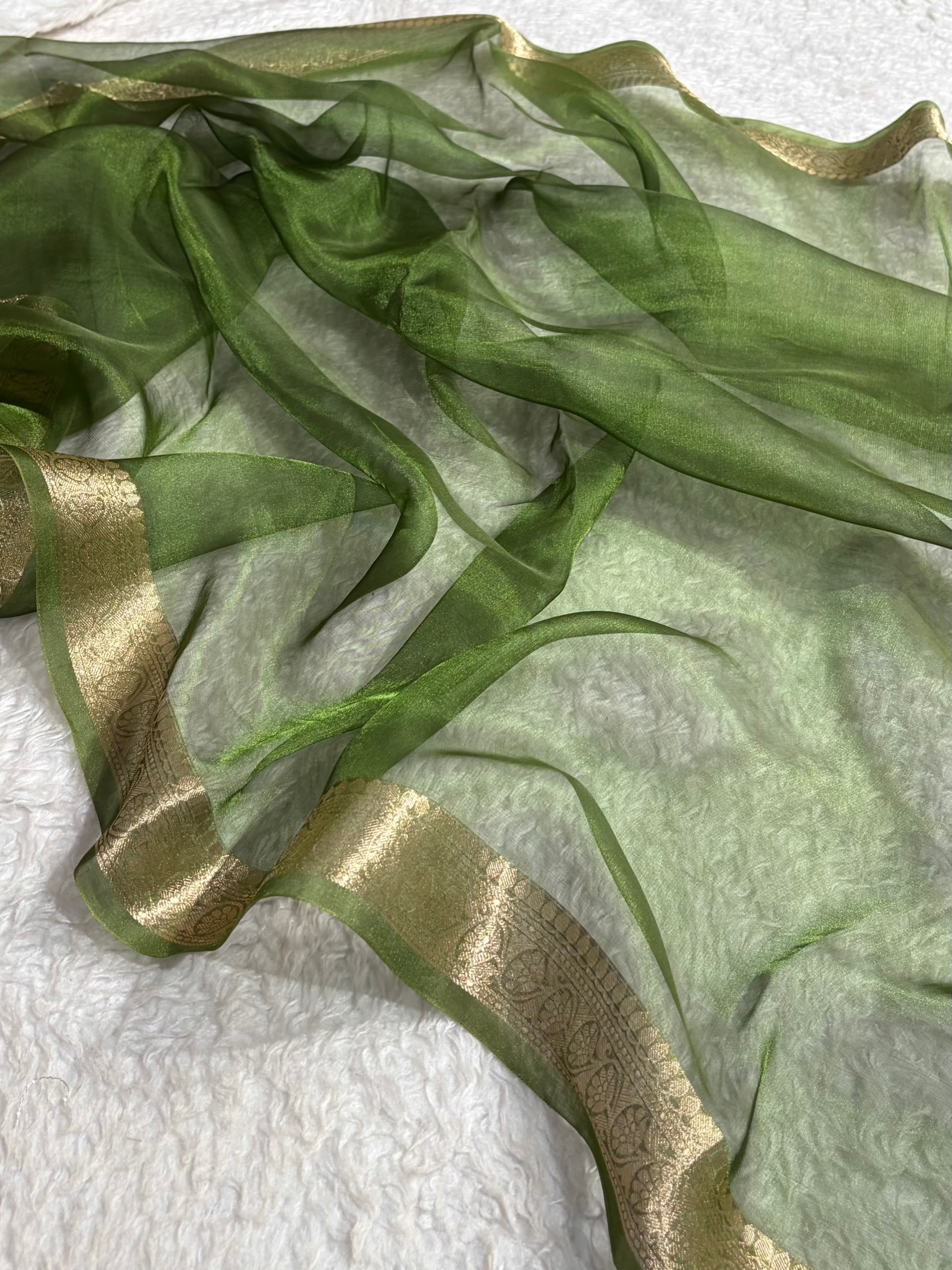 Mehendi Shades Banarasi Pure Tissue Silk Saree with Brocade Blouse PT-09