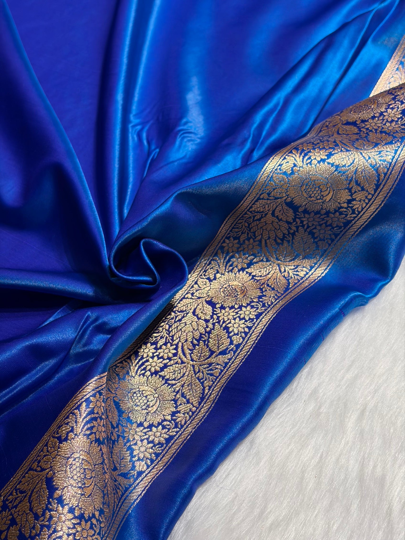 Ultra Light Weight Satin Silk Booti in Dark Firozy Blue Shades SS06