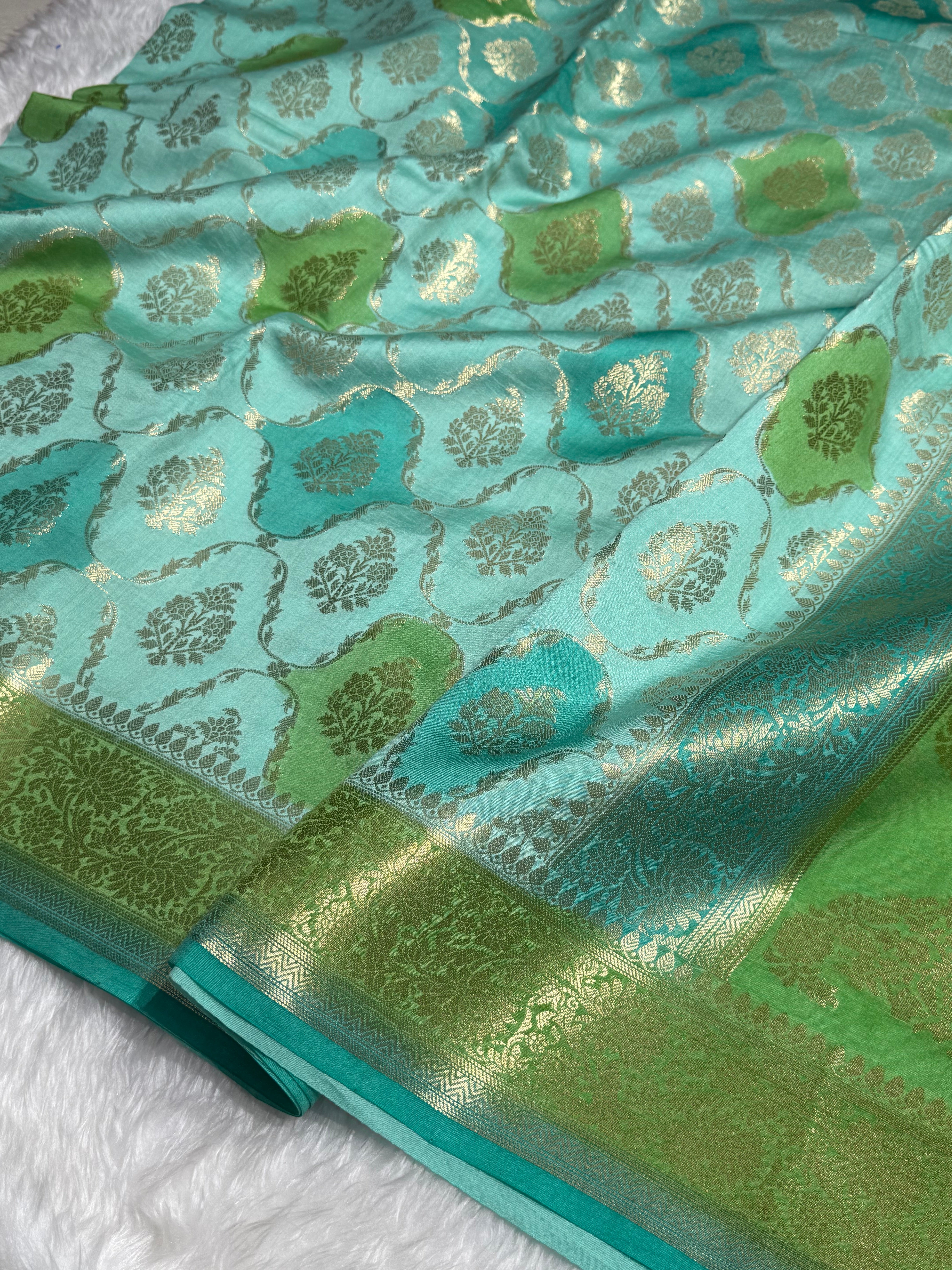 Rangkart Sage Green Shades Pure Chiniya Silk