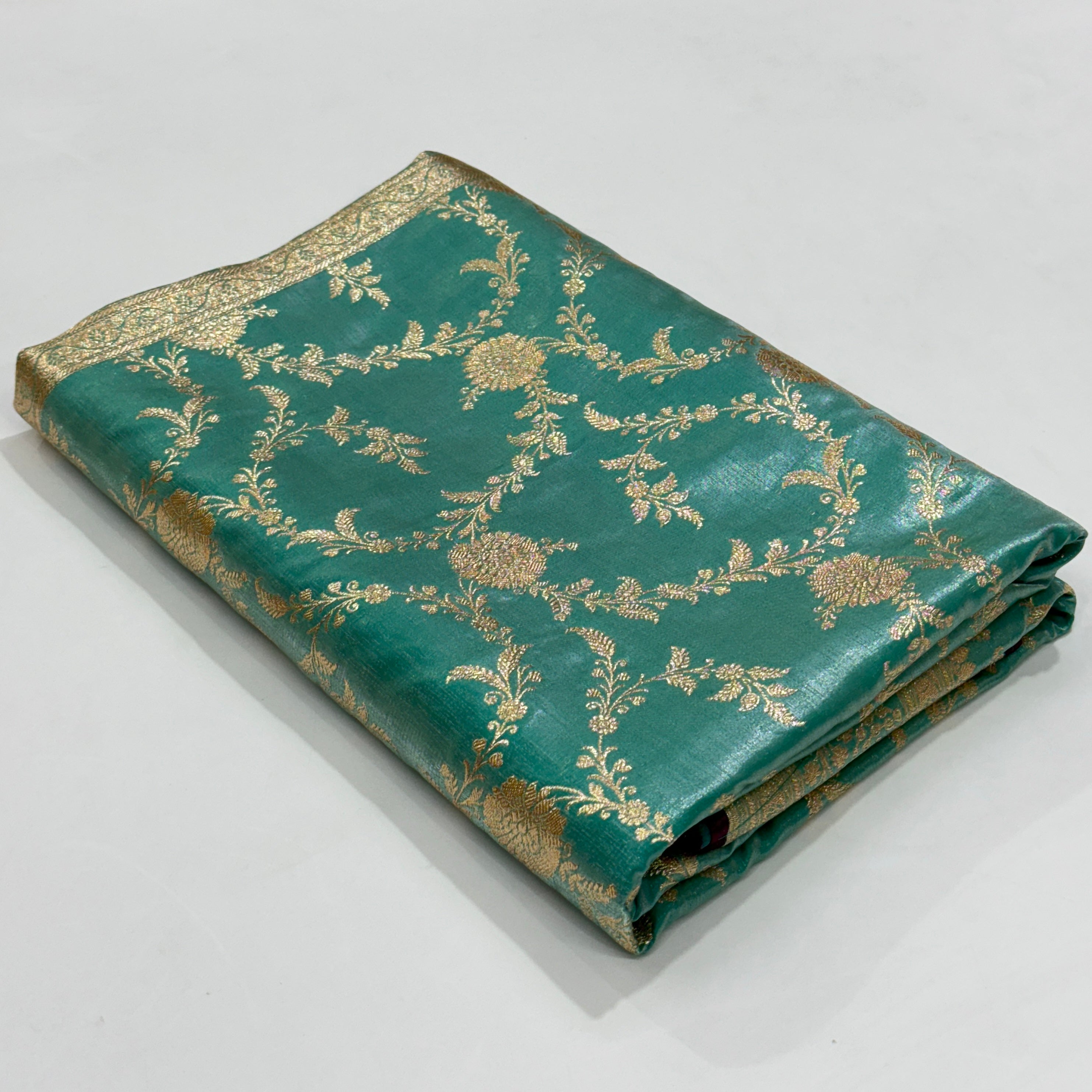 Ultra Light Weight Satin Silk Jaal in Light Pista Shades SS14