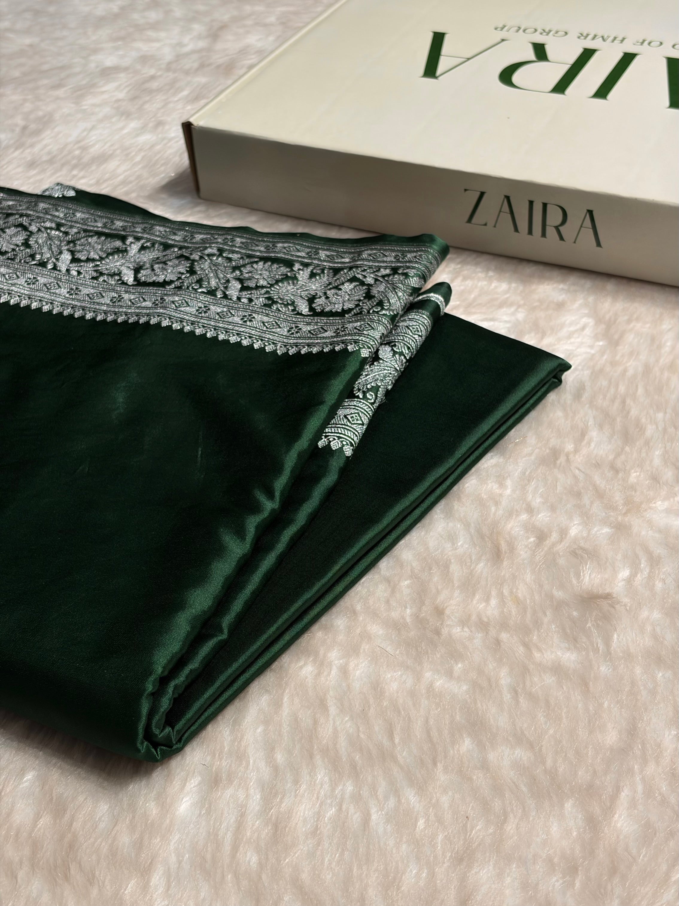 Dark Bottle Green Plain Mashru Silk Saree MS22