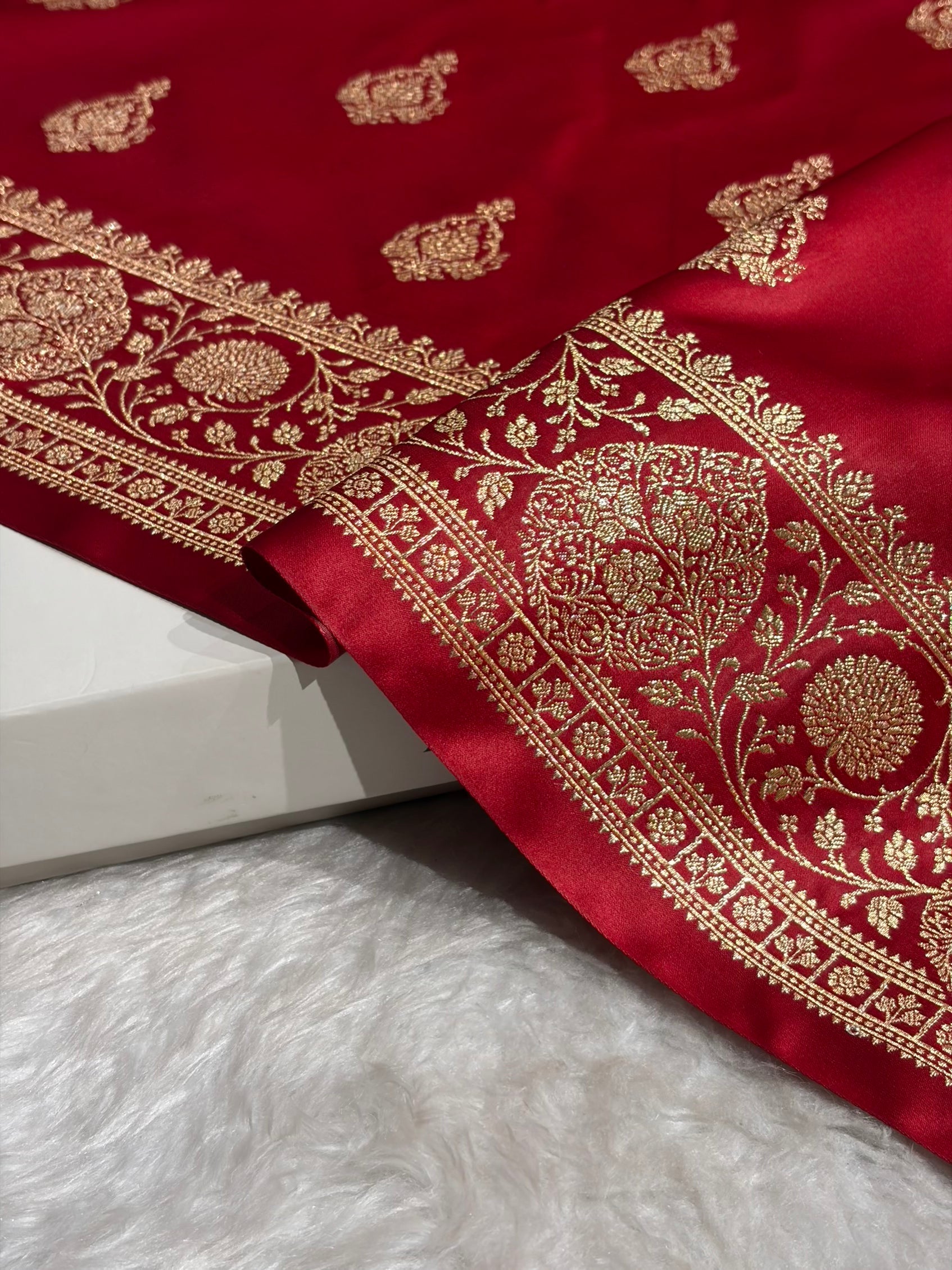 Banarasi Satin Katan Saree With Boota in Maroon Shades SK98