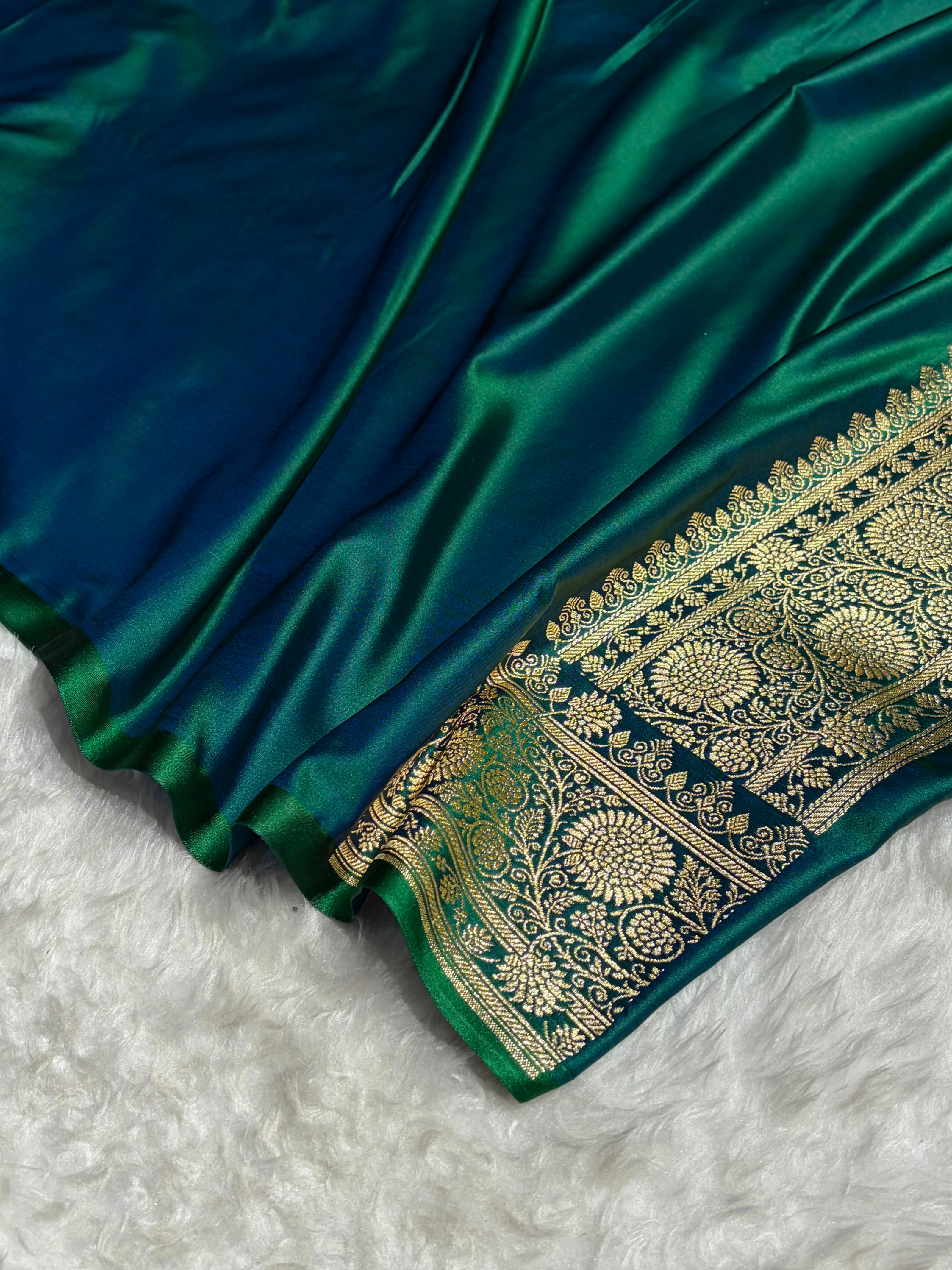 Banarasi Satin Katan Saree in Cross Green Shades SK82