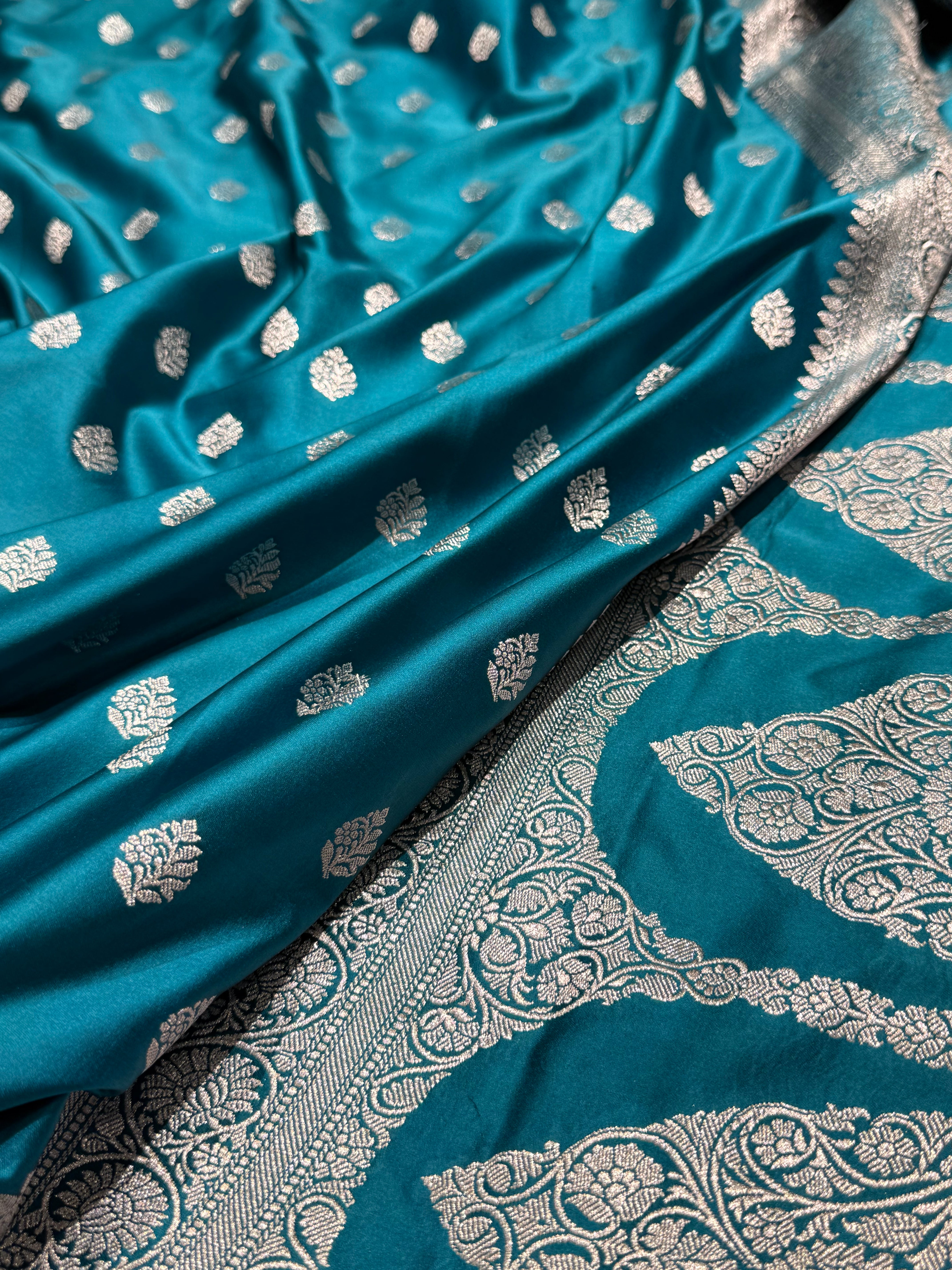 Teal Blue Shade Mashru Silk Boota MS17