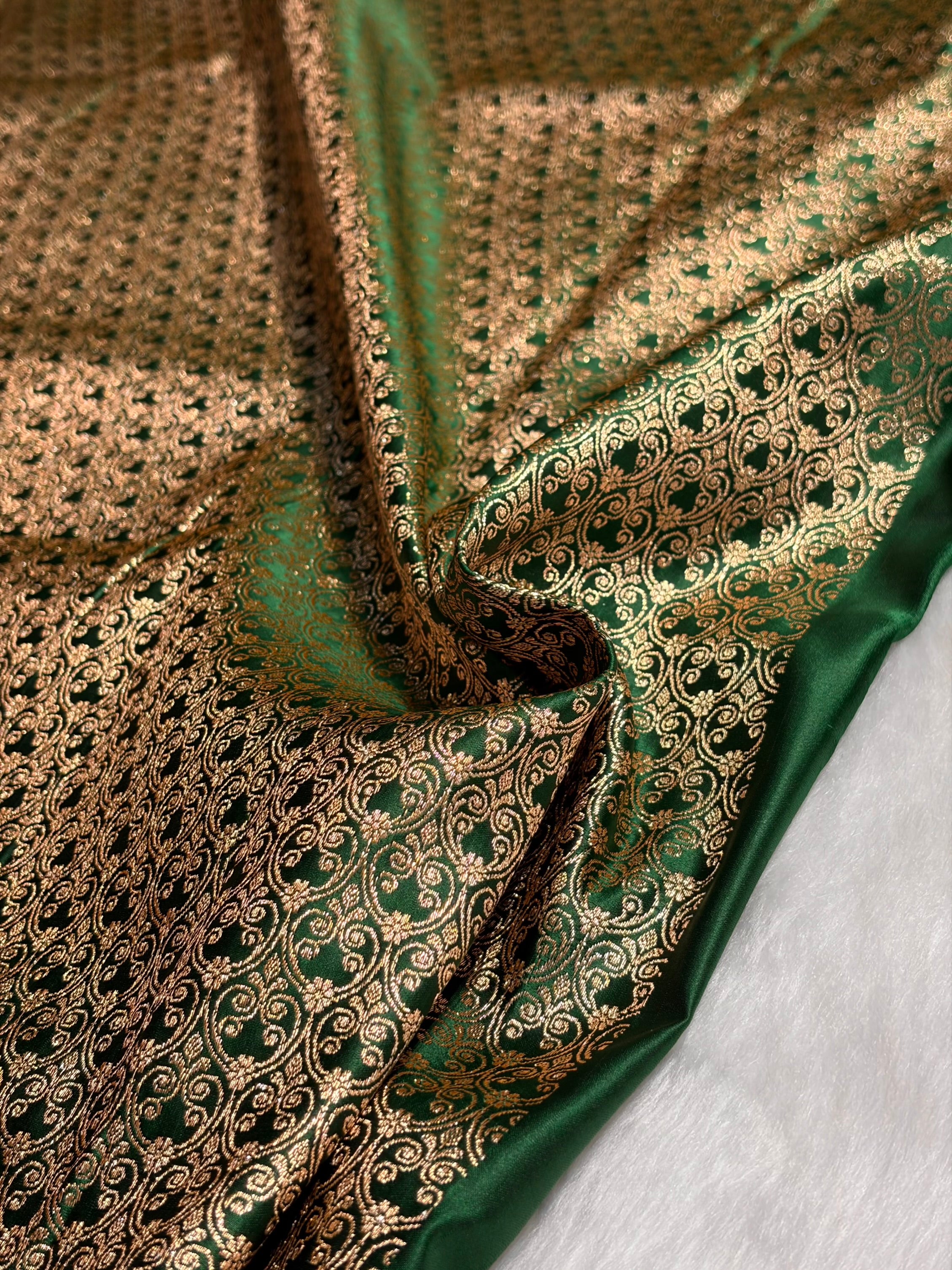 Bottle Green Floral Boota Satin Katan Silk saree SK35