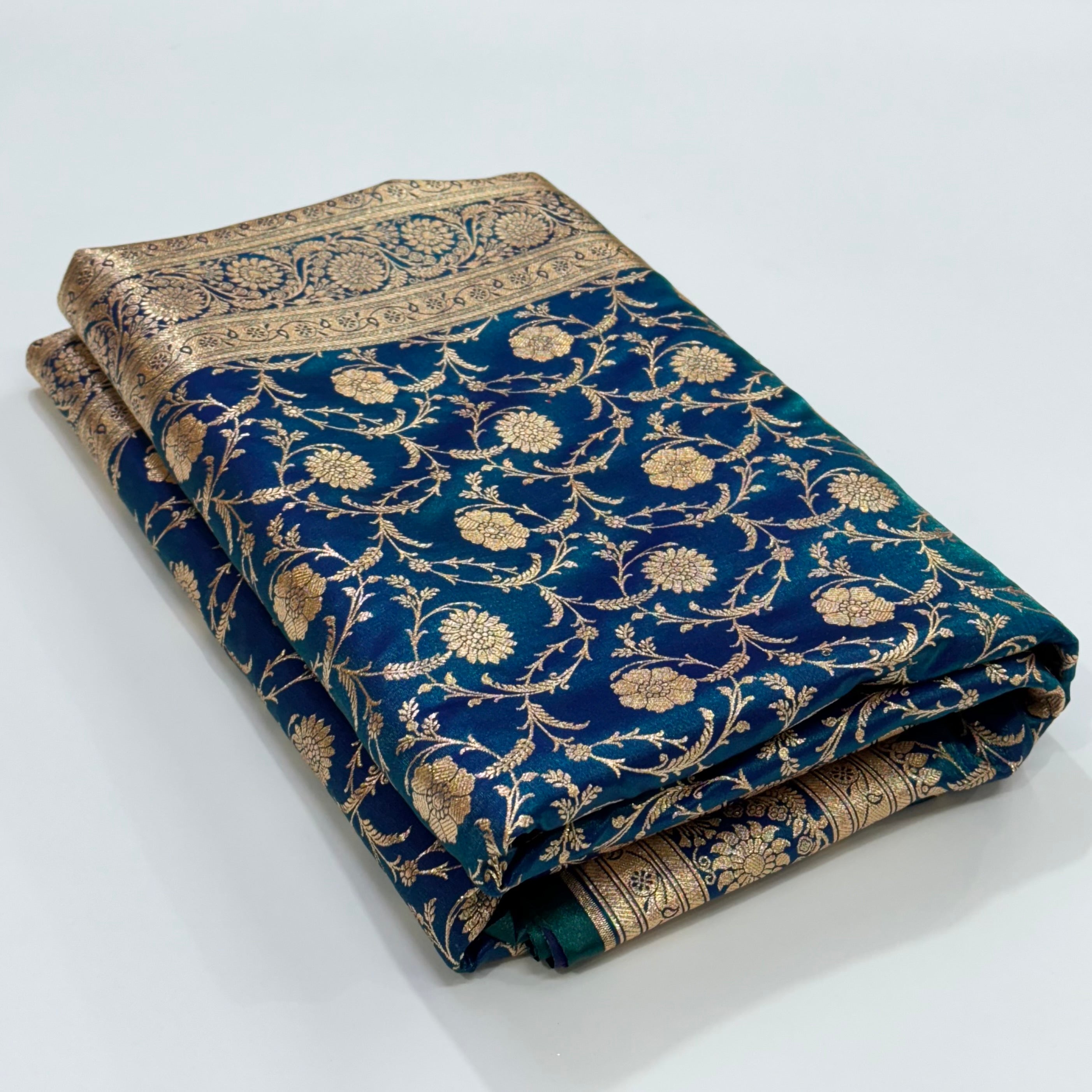 Ultra Light Weight Satin Silk Jaal in PEACOCK Shades SS13