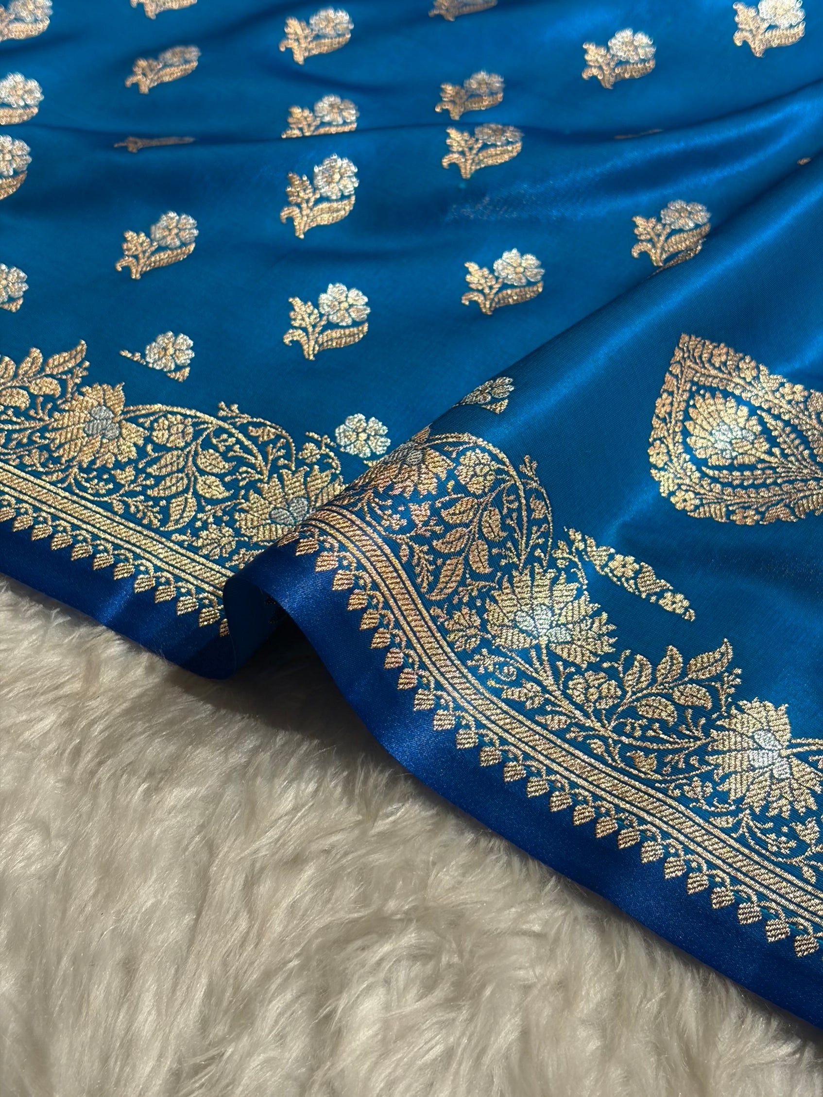 Banarasi Satin Silk Meena Boota in Firozi Shades SS38