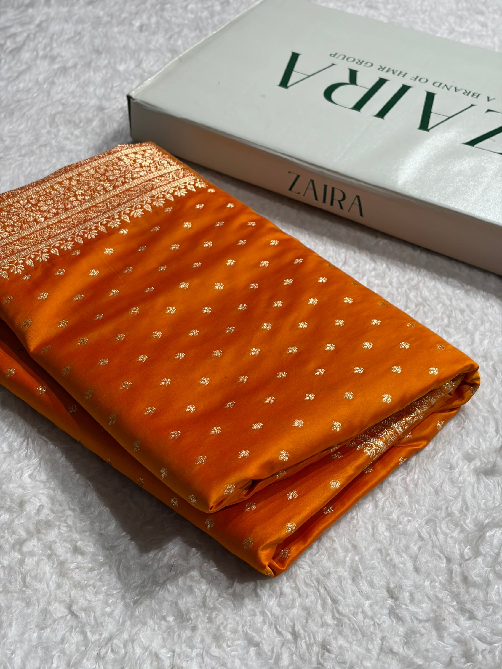 Banarasi Satin Katan Saree in Orange Gold Shades SK88