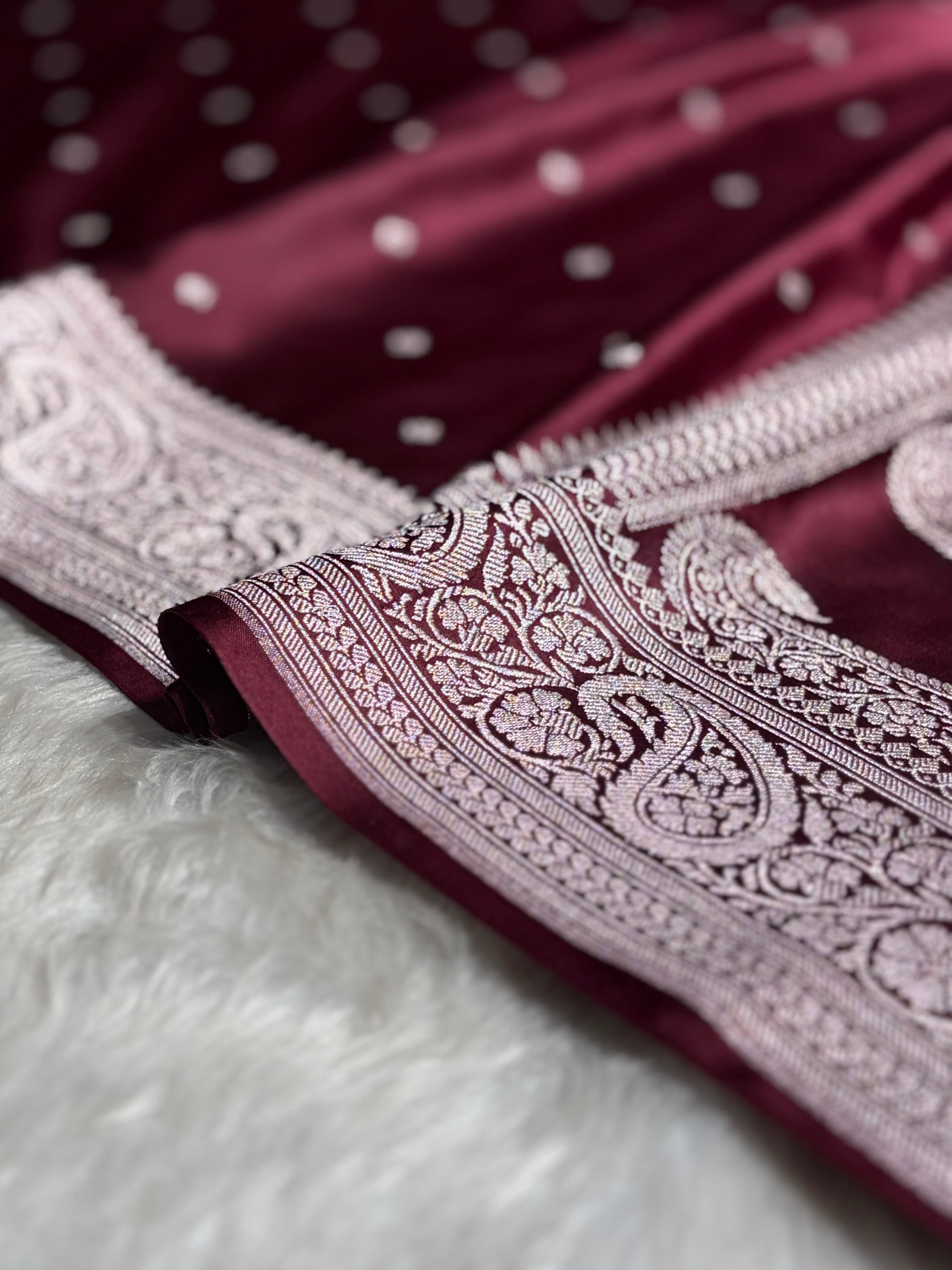 Garnet Tone Booti Mashru Silk Saree MS06