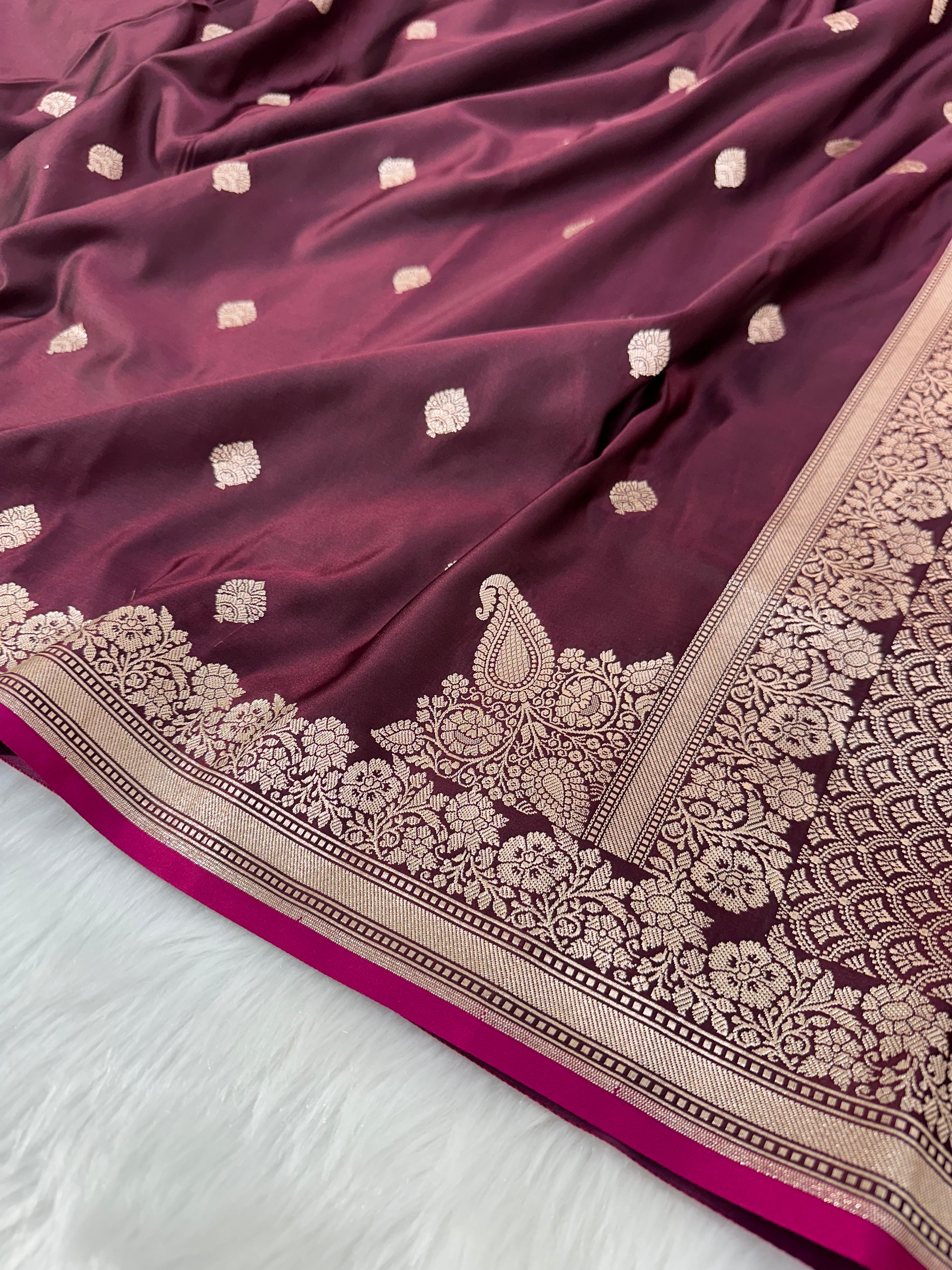 Chocolate Shades Floral Boota Mashru Silk Saree
