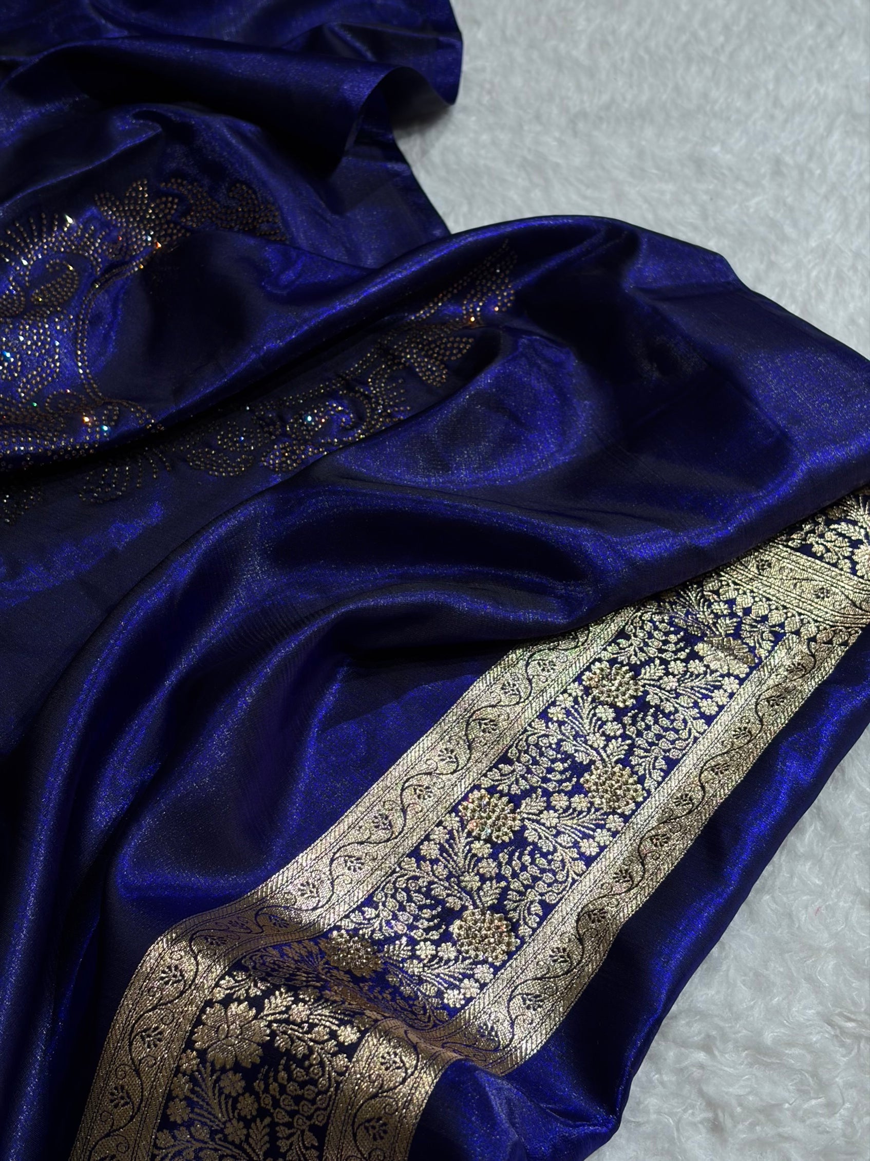 Light Weight Royal Blue Satin Silk Saree with Swarovski work BSS14