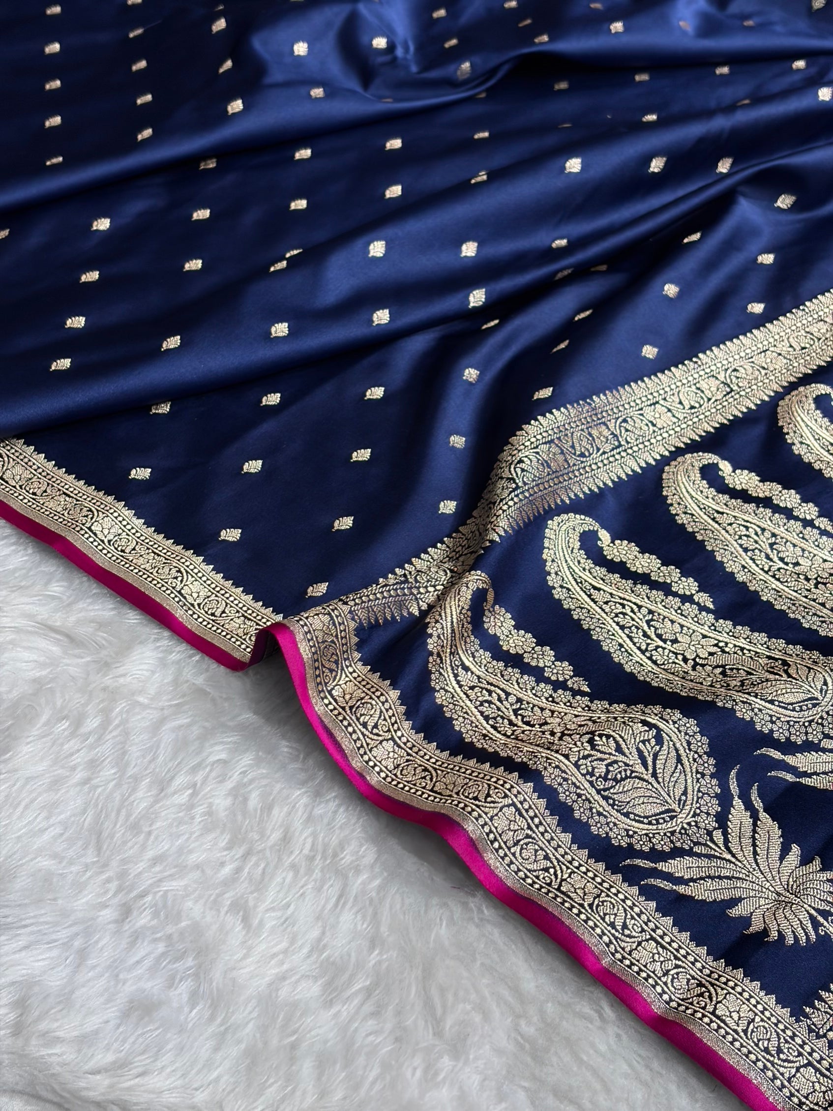 Premium Banarasi Satin Katan Saree in Navy Blue Shades SK90