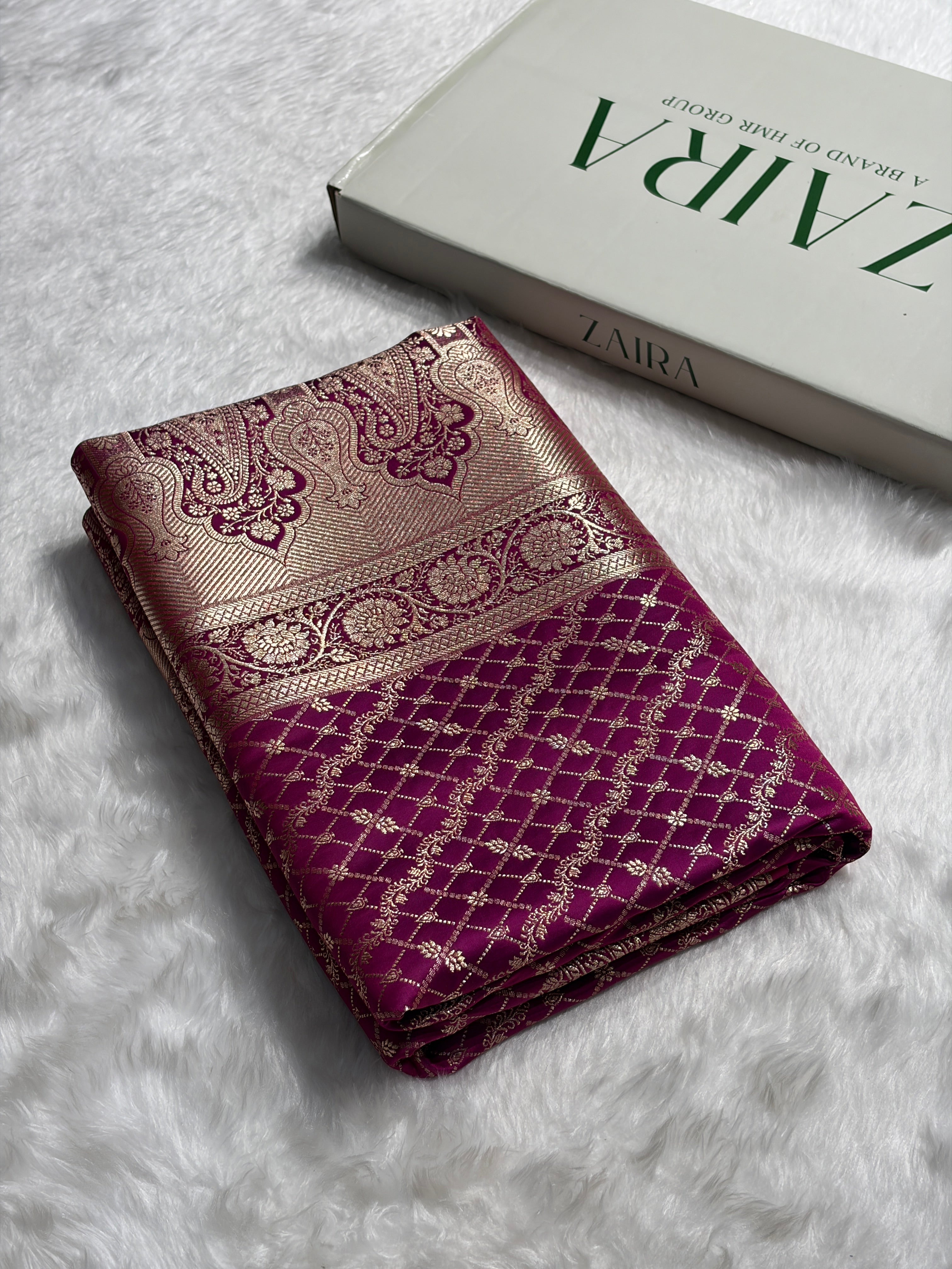 Cross Magenta Banarasi Brocade Soft Katan Silk Saree SKB-01