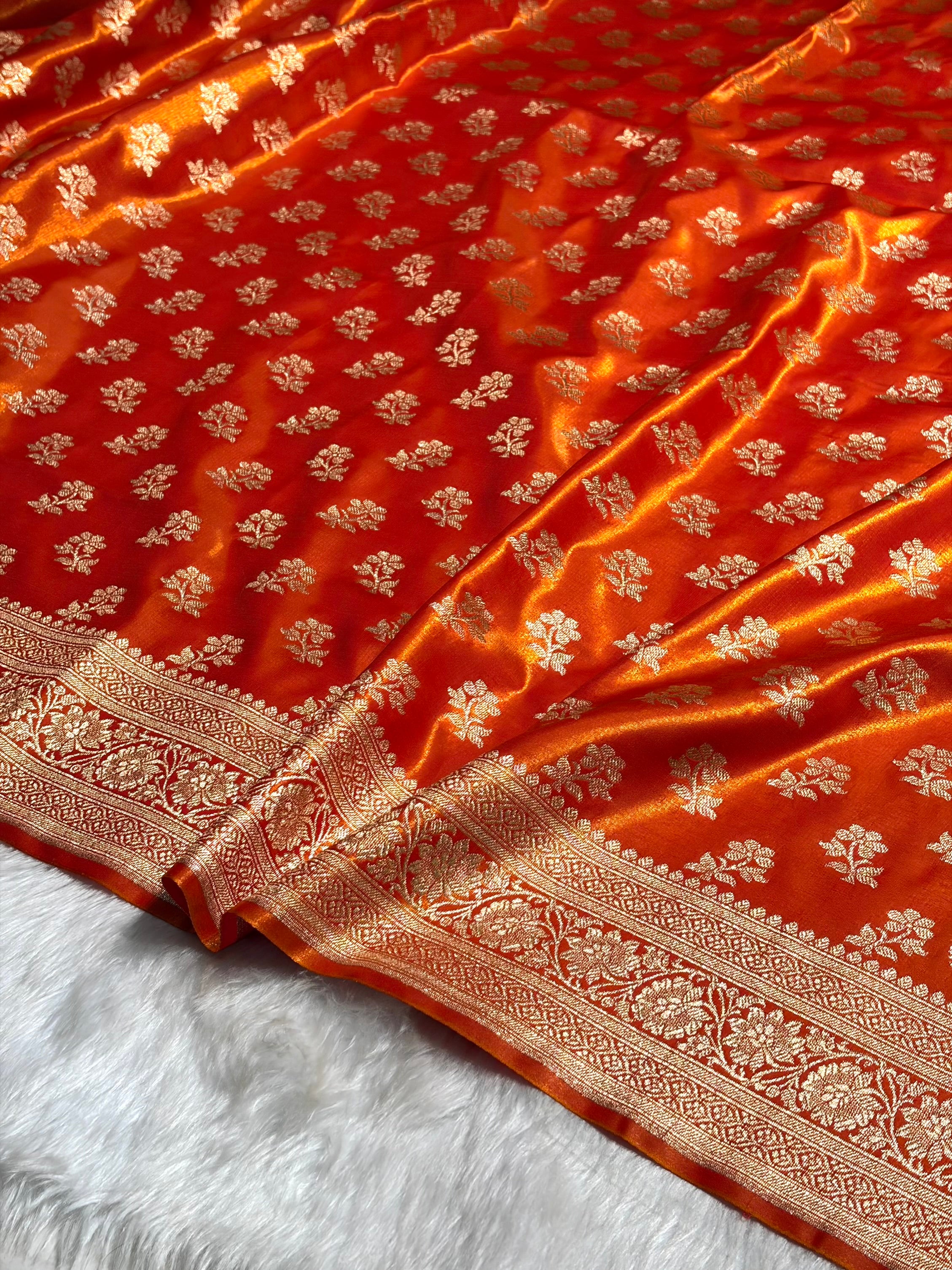 Fire Gold Shades Banarasi Satin Silk Saree SS34