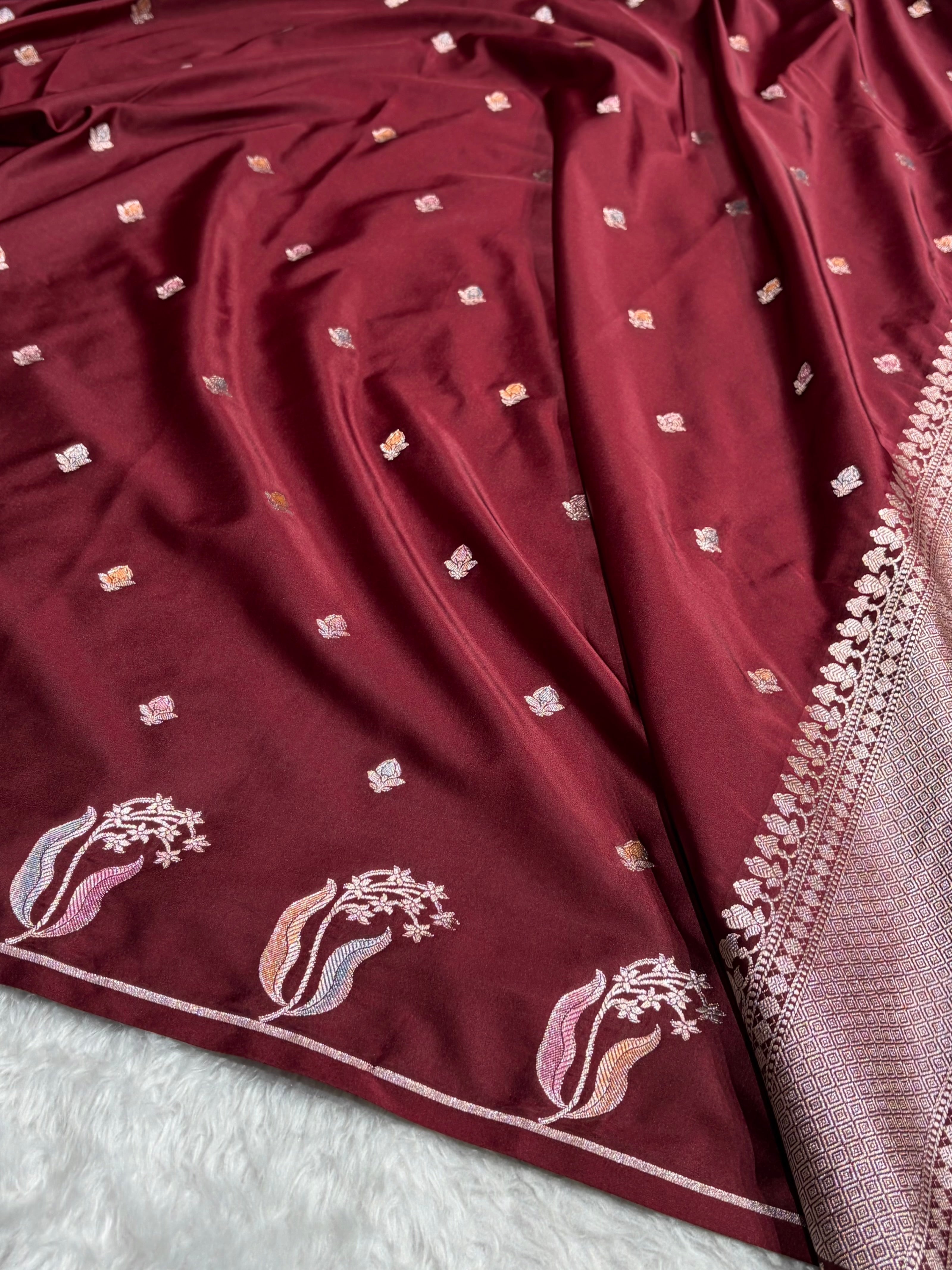 Chocolate Shade With Booti Minakari Pattern Mashru Silk Saree