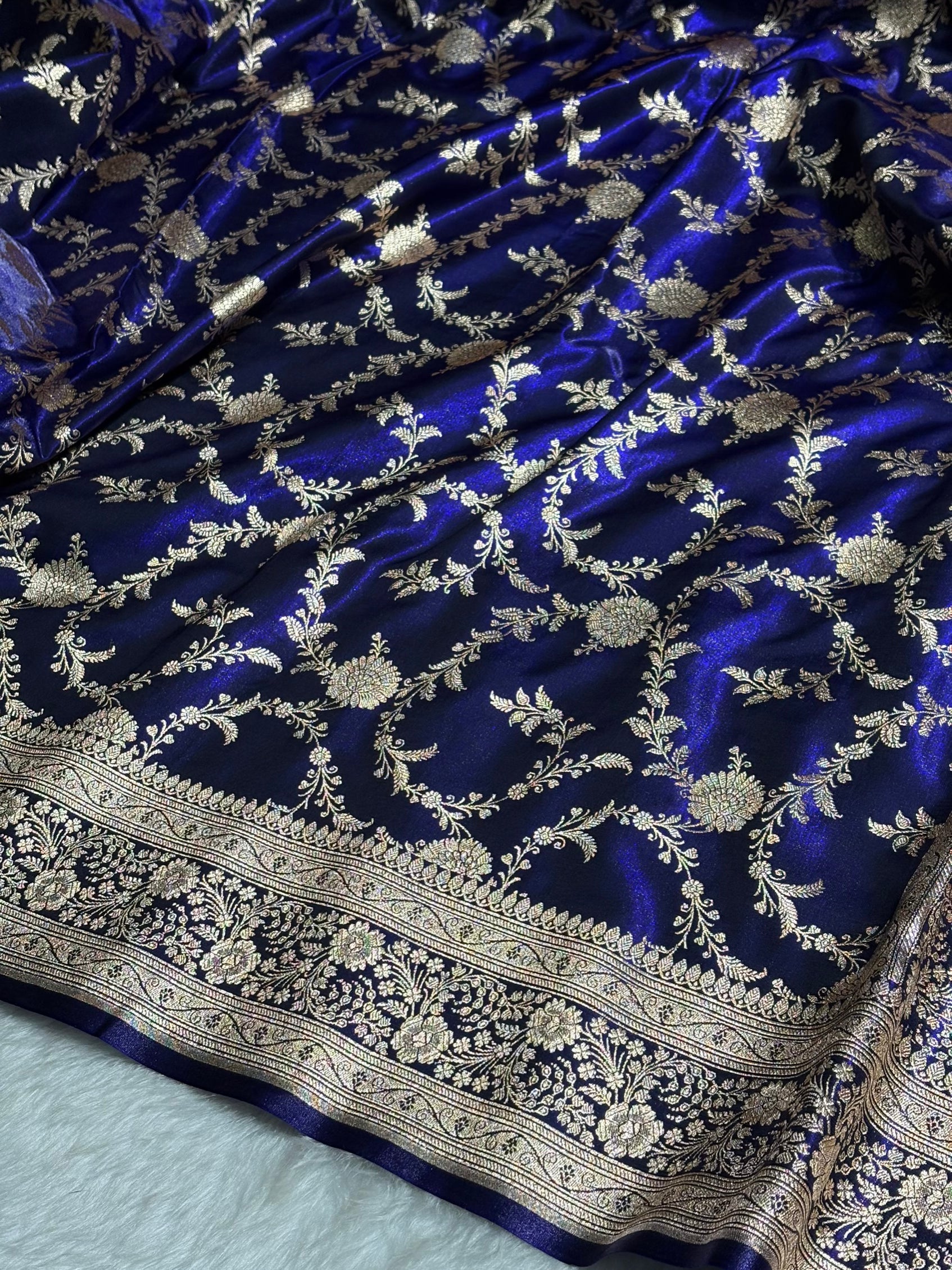 Satin Silk Banarasi Jaal in Dark Royal Blue Shades SS14