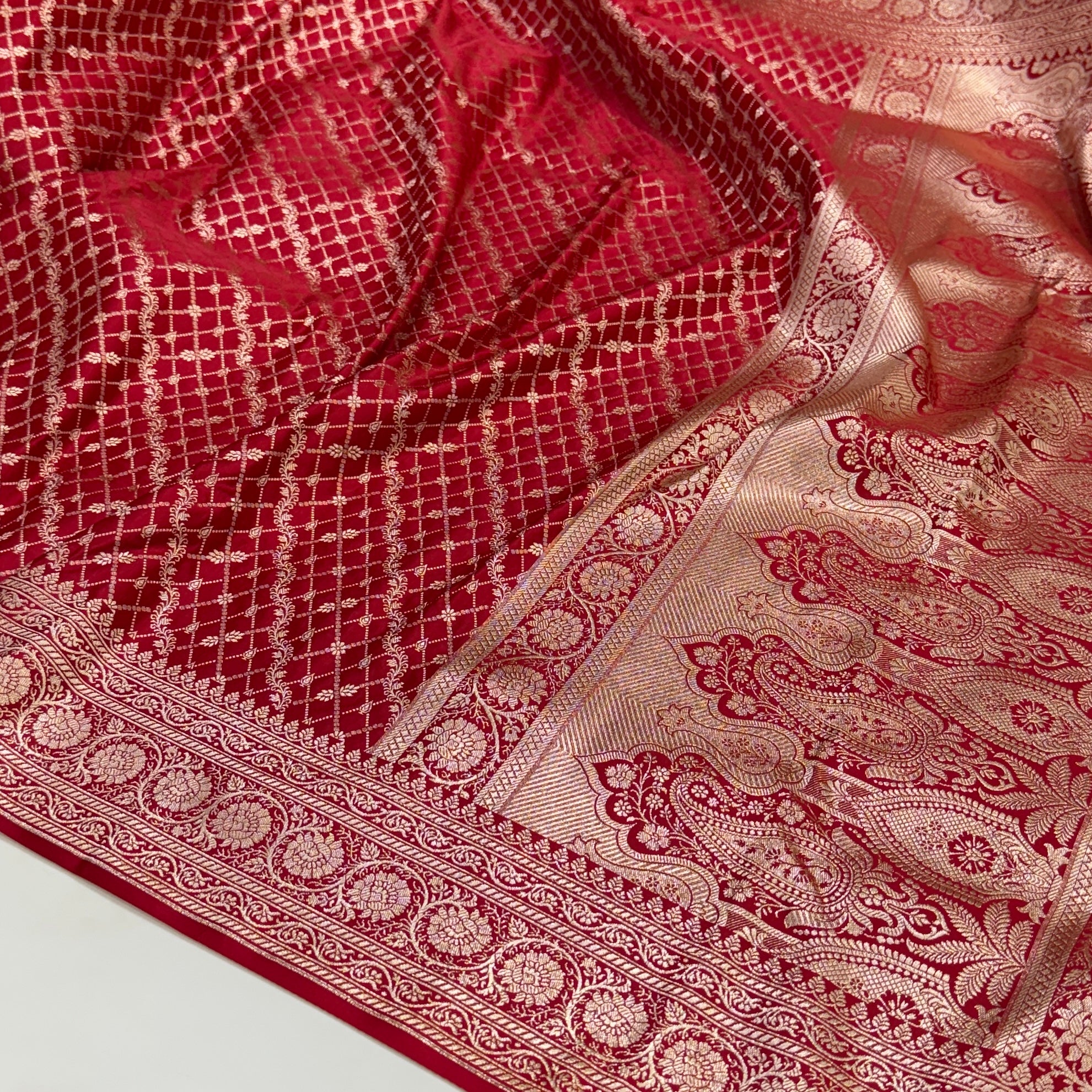 Red Banarasi Brocade Soft Katan Silk Saree SKB-01