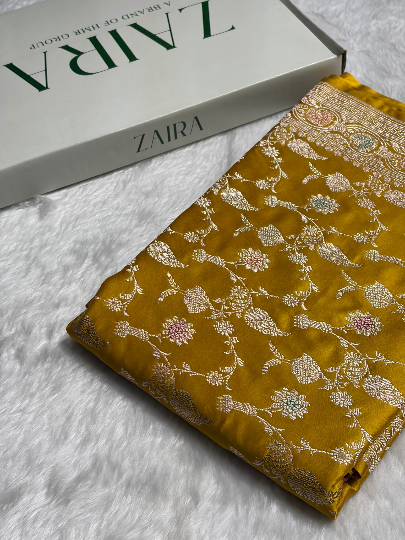 Mustard Shades In Minakari Jaal Mashru Silk Saree MS42