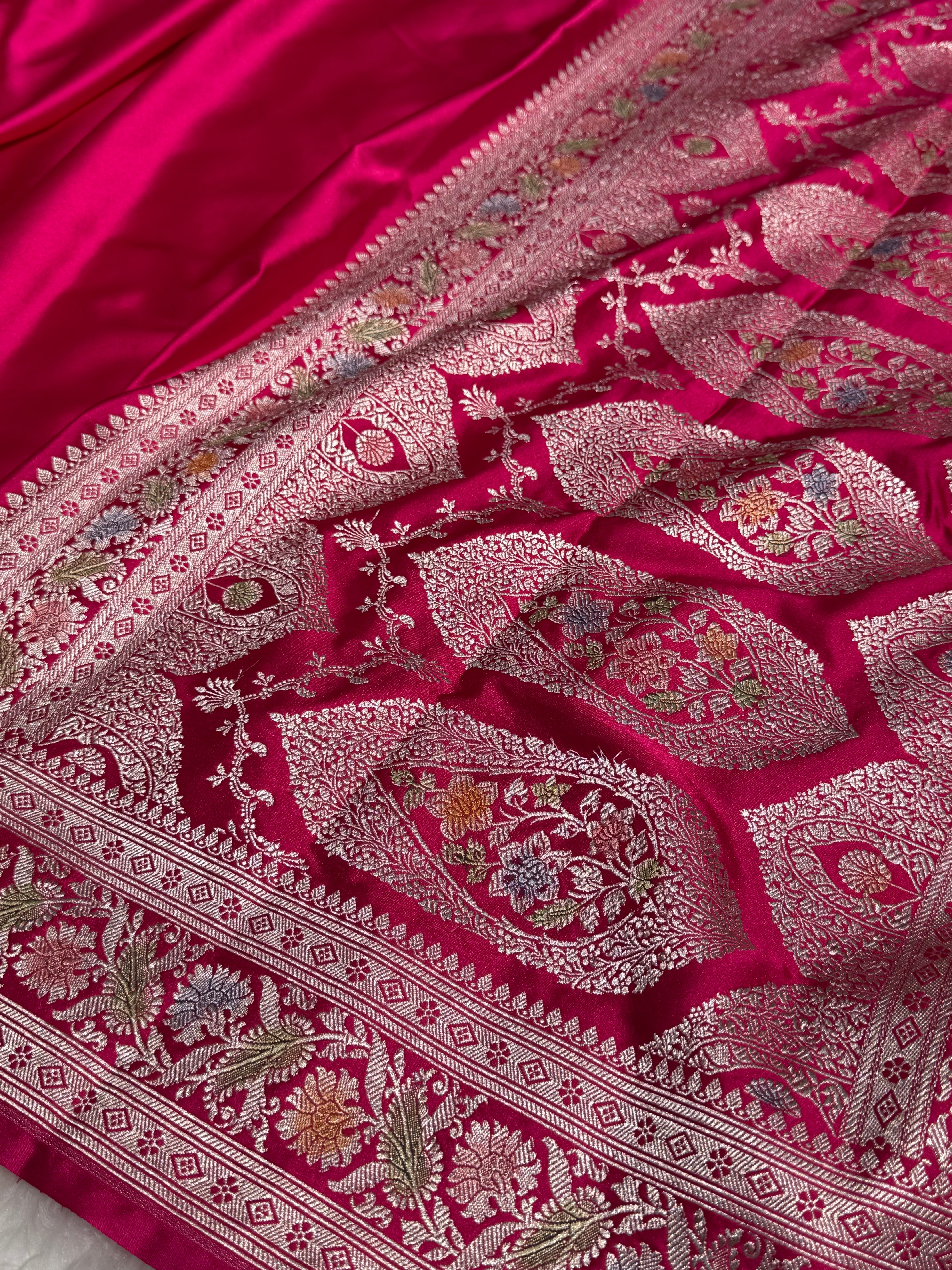 Rani Pink Plain Mashru Silk Saree