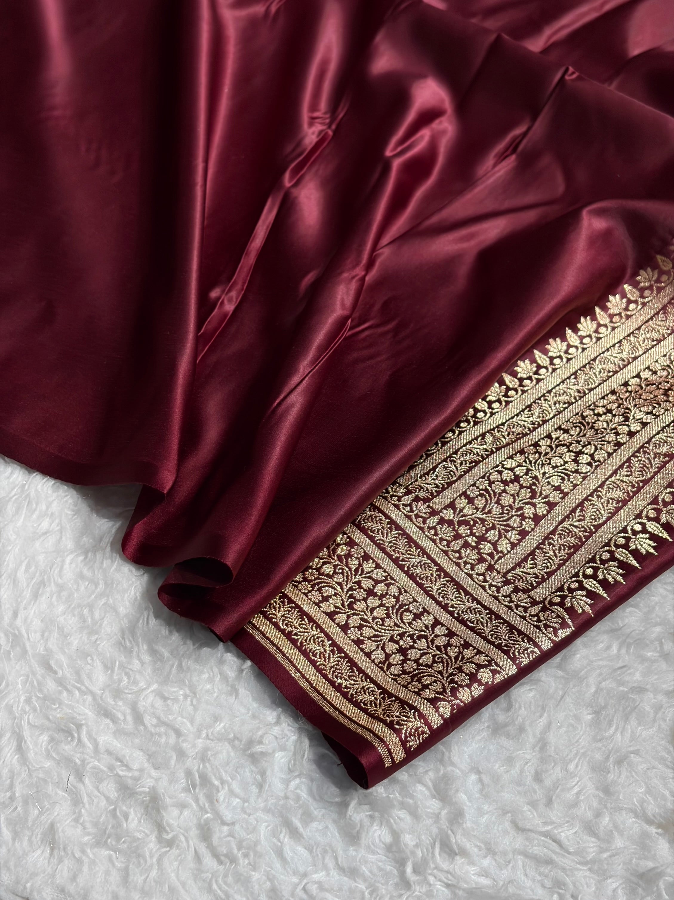 Banarasi Satin Katan Saree With Boota in Garnet Shades SK89