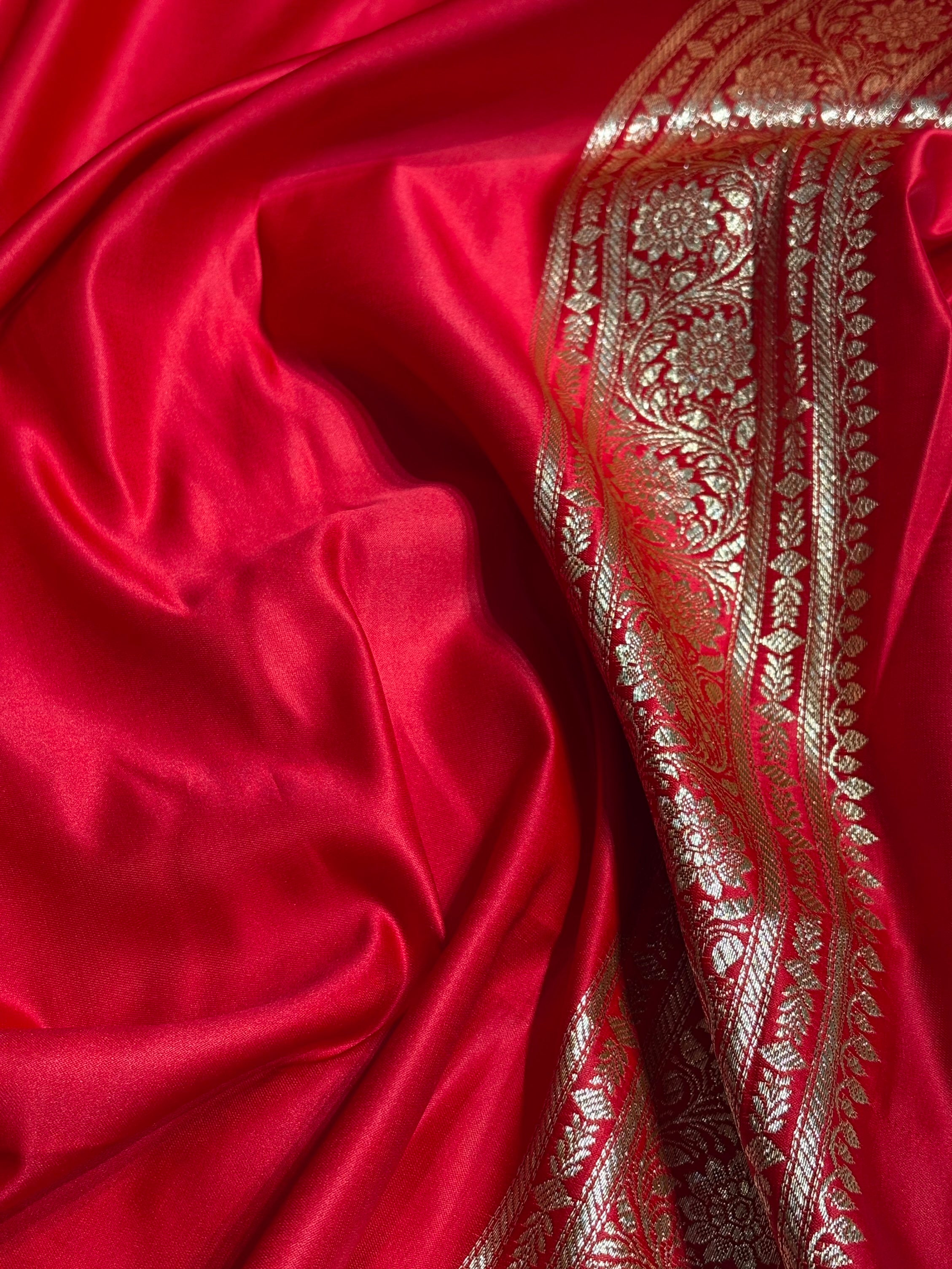 Tusser with Red Floral Boota Satin Katan Silk saree SK27