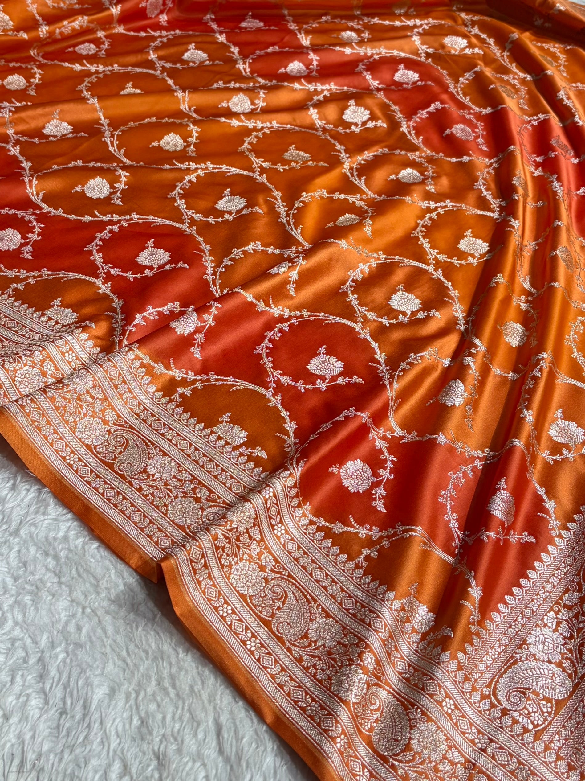 Banarasi Orange Rangkat Mashru Silk Saree Jaal MS44