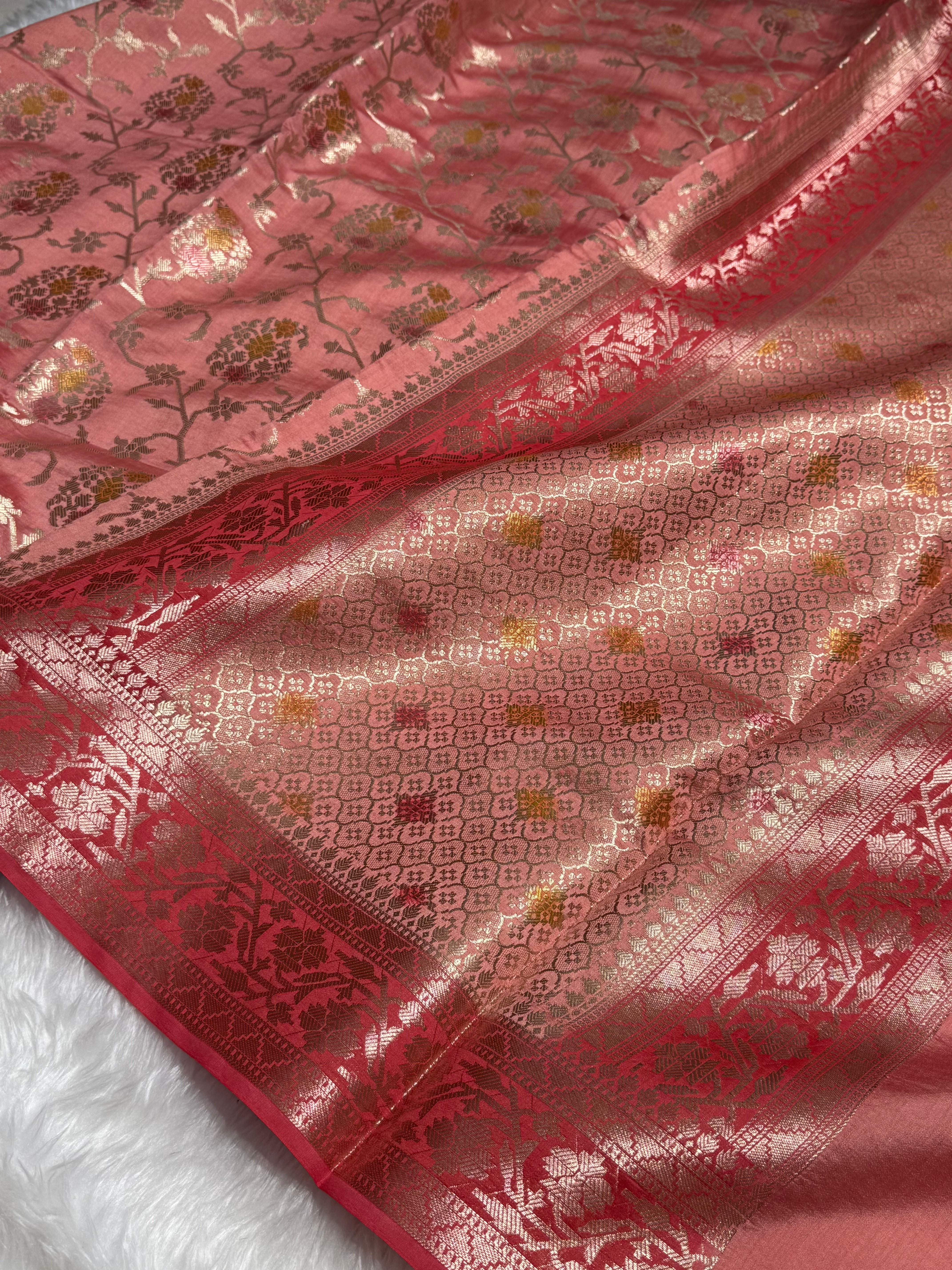 Minakari Peach Shades Pure Chiniya Silk